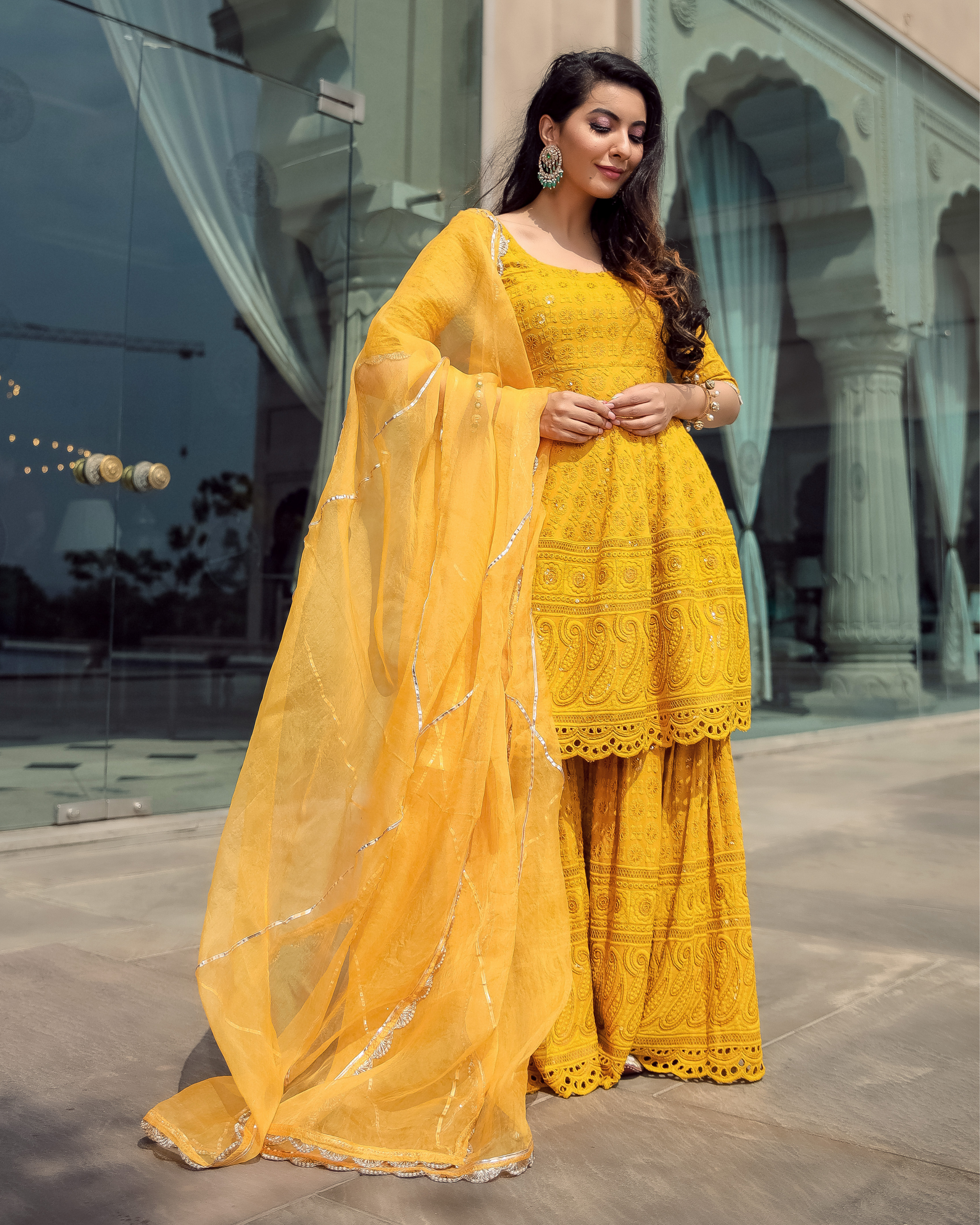 Yellow Jasmine Embroidered Sharara Set