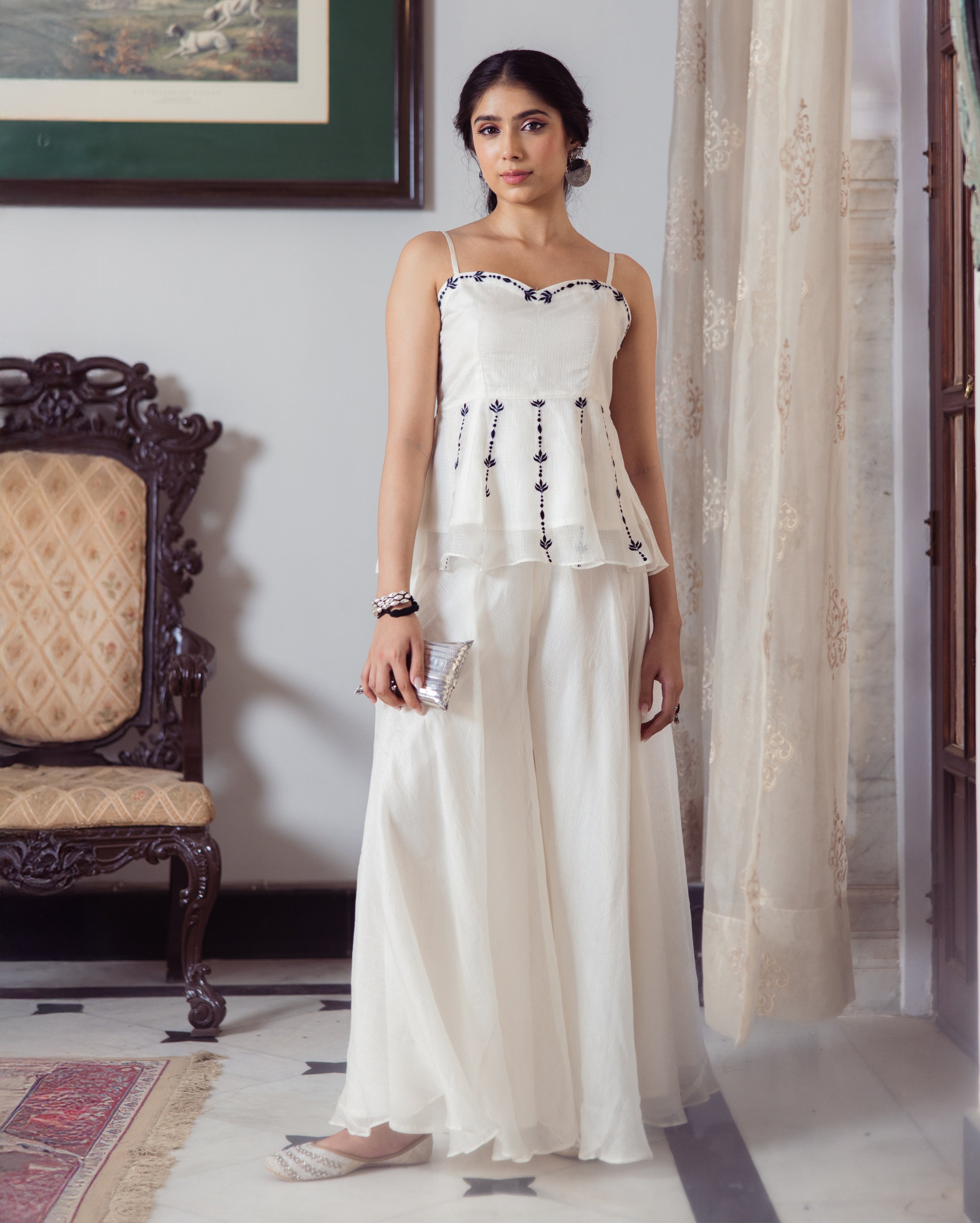 Leaf White Embroidered Doria Coord Set
