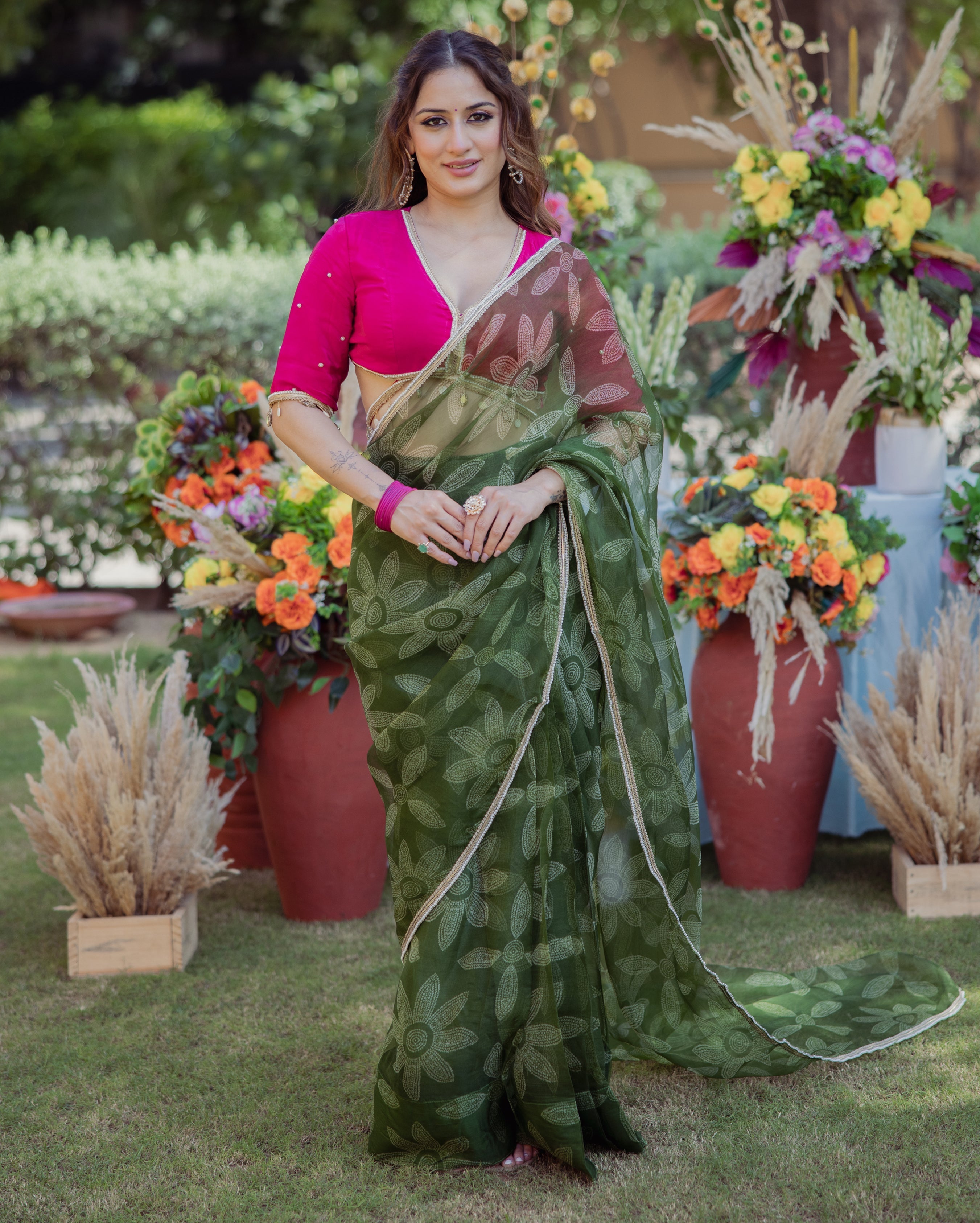 Sita Green Bandhani Organza Saree