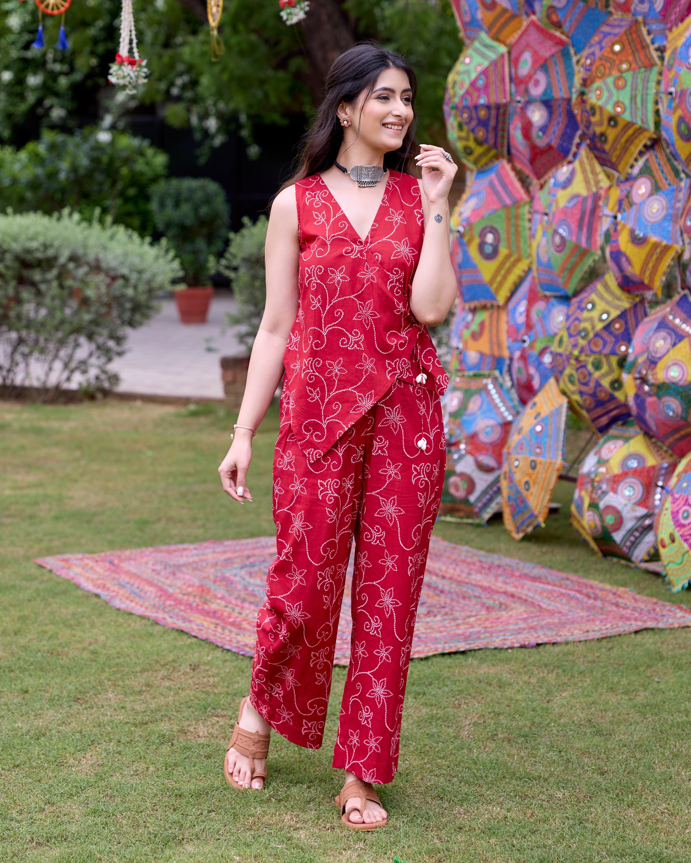 Vats Red Bandhani Cotton Coord Set