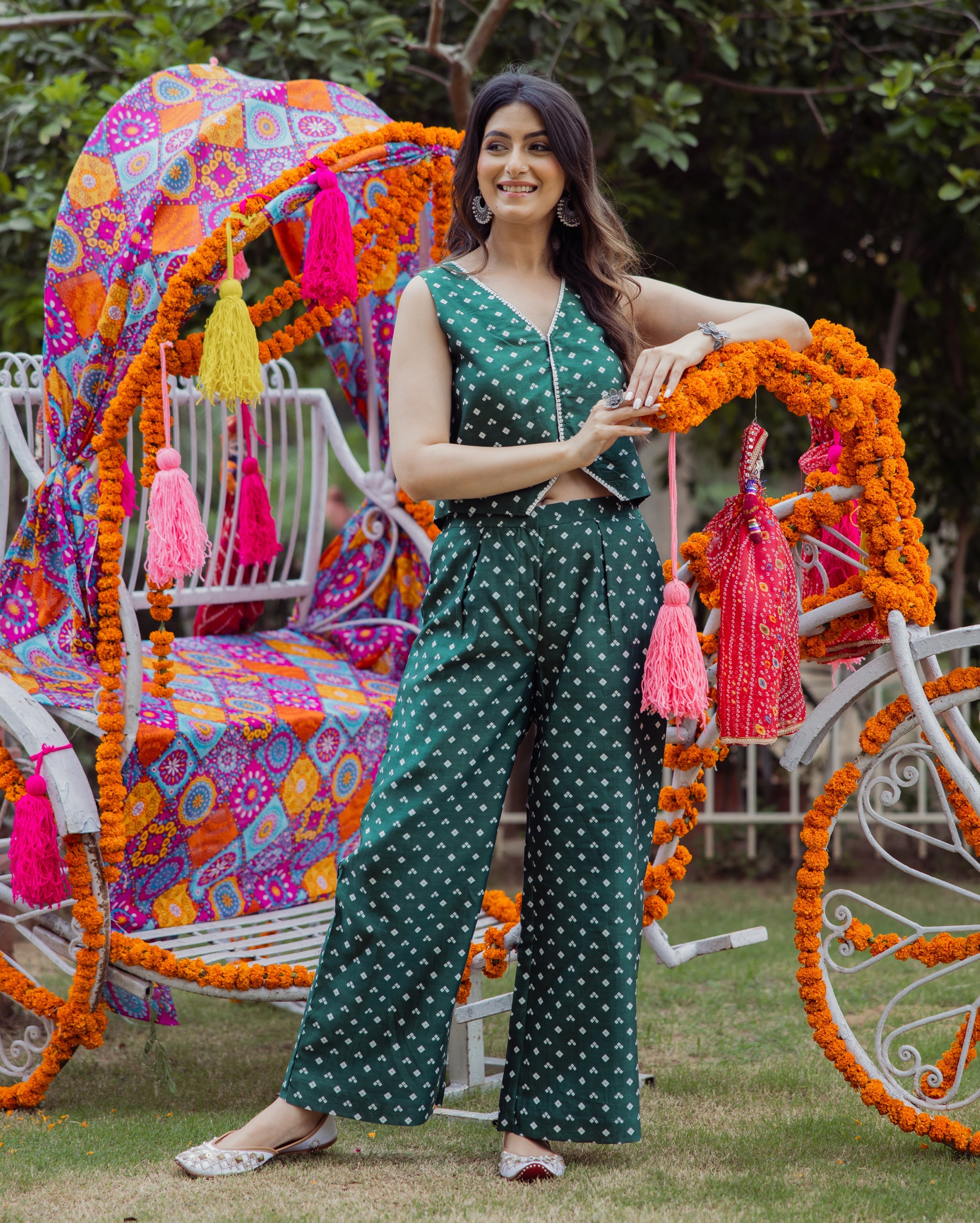 Kuntal Green Bandhani Chanderi Coord Set