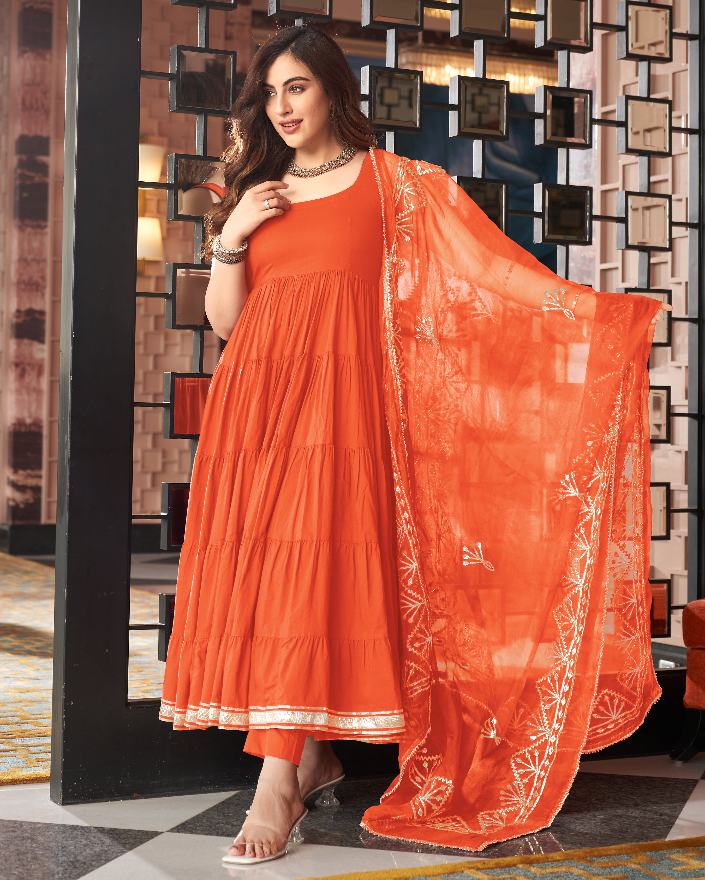 Ragini Orange Gotapatti Cotton Suit Set