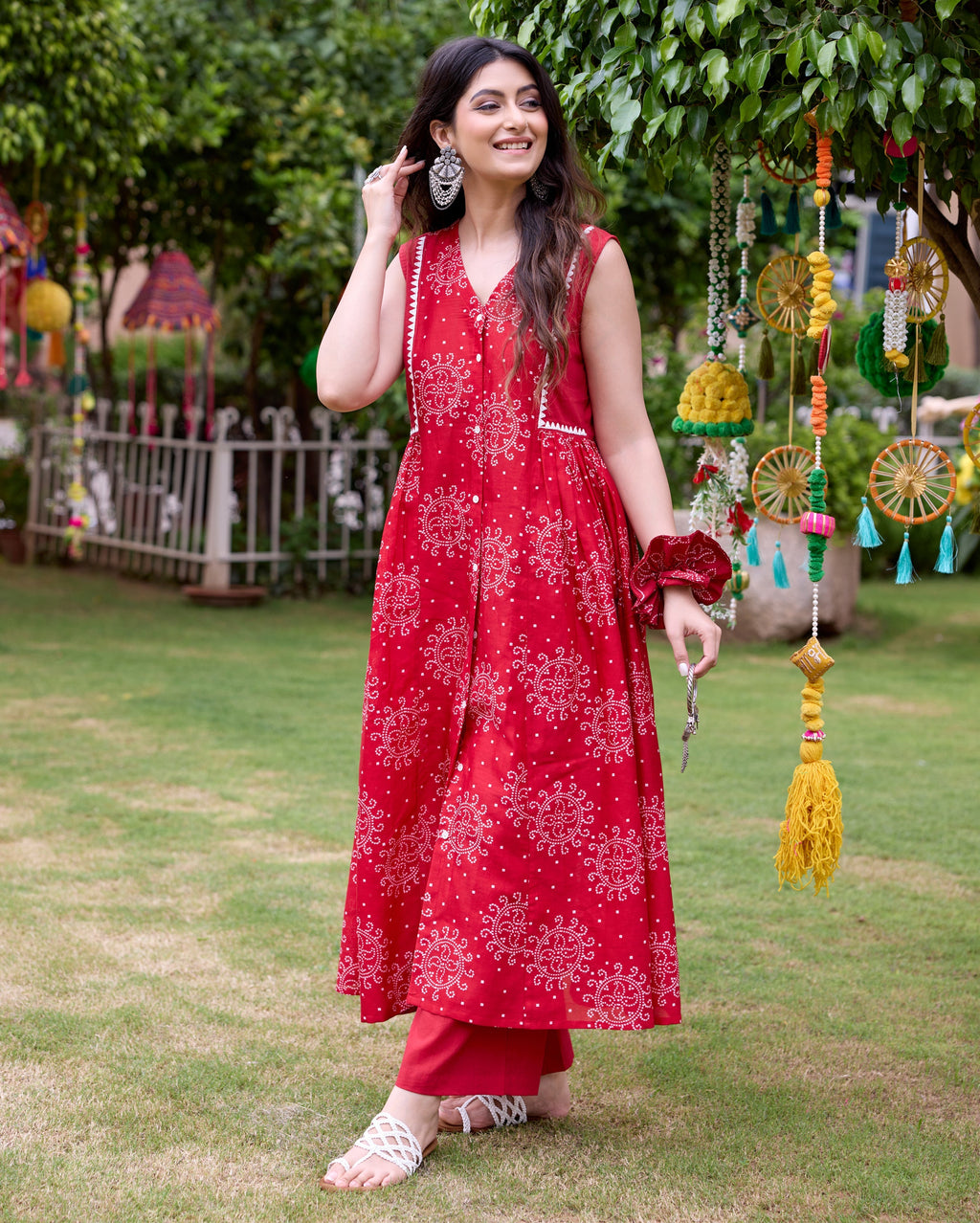 Sifra Red Bandhani Cotton Coord Set