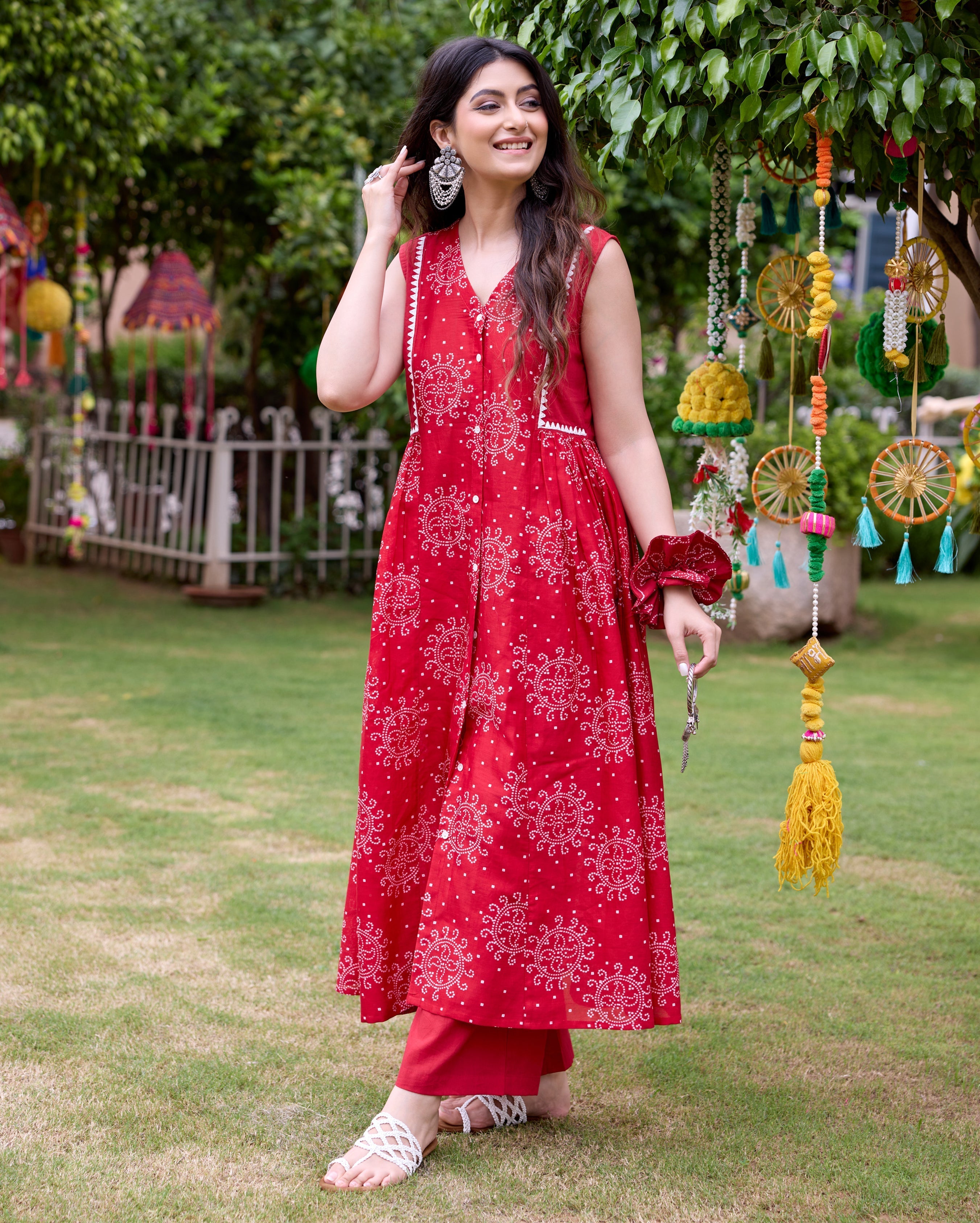 Sifra Red Bandhani Cotton Coord Set