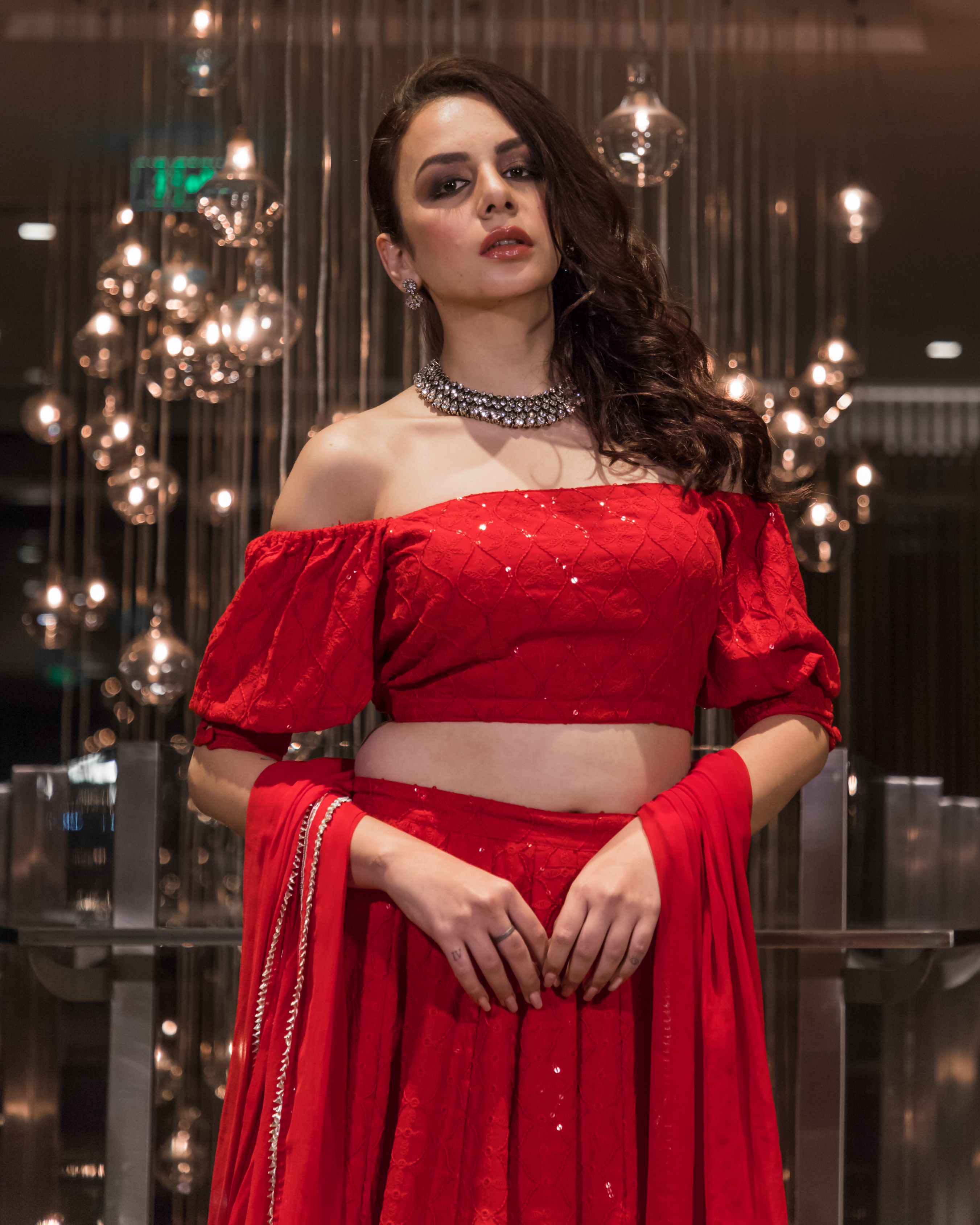 Red Chikankari Gotapatti Lehenga Set