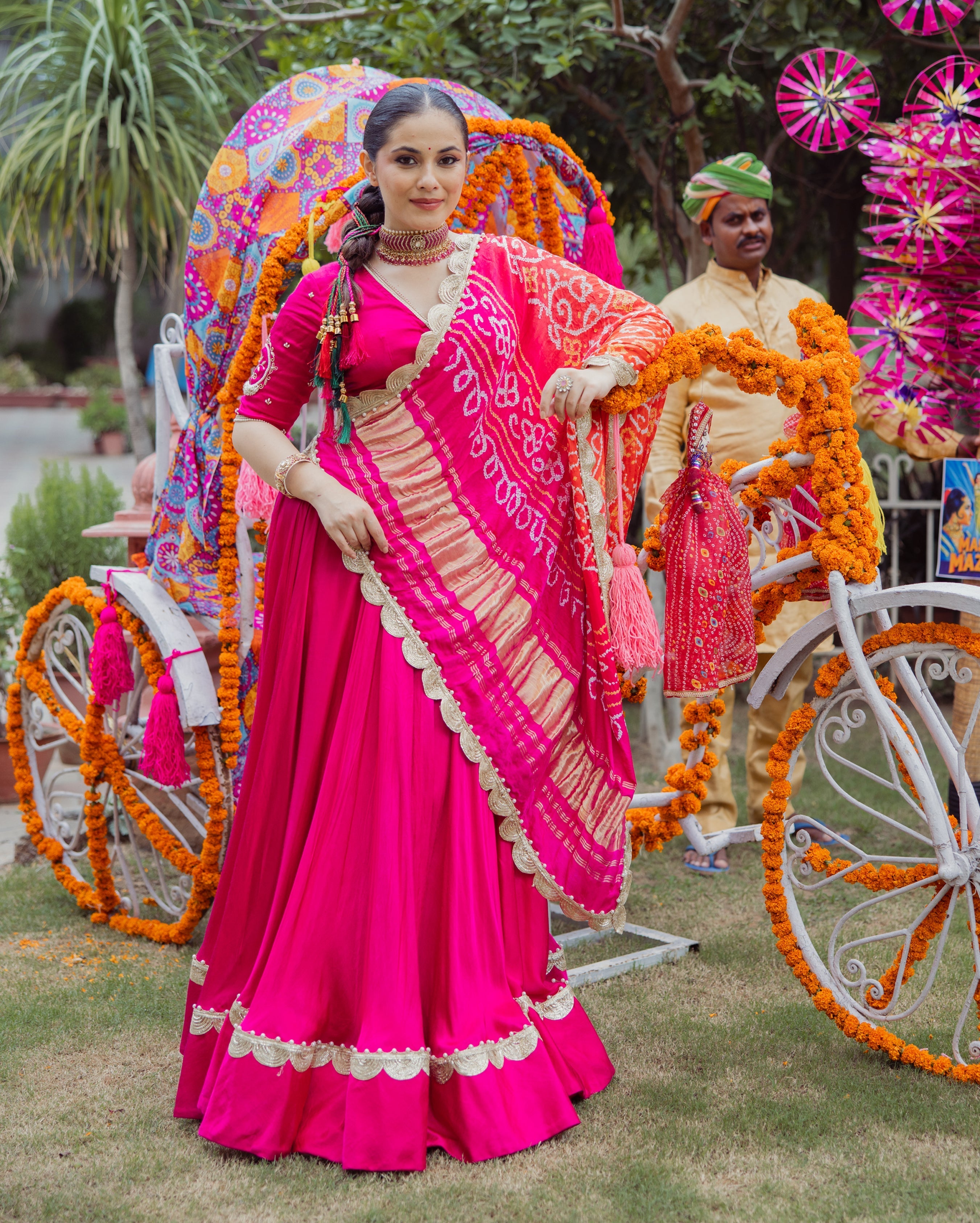 Bhagya Pink Solid Satin Lehenga Set