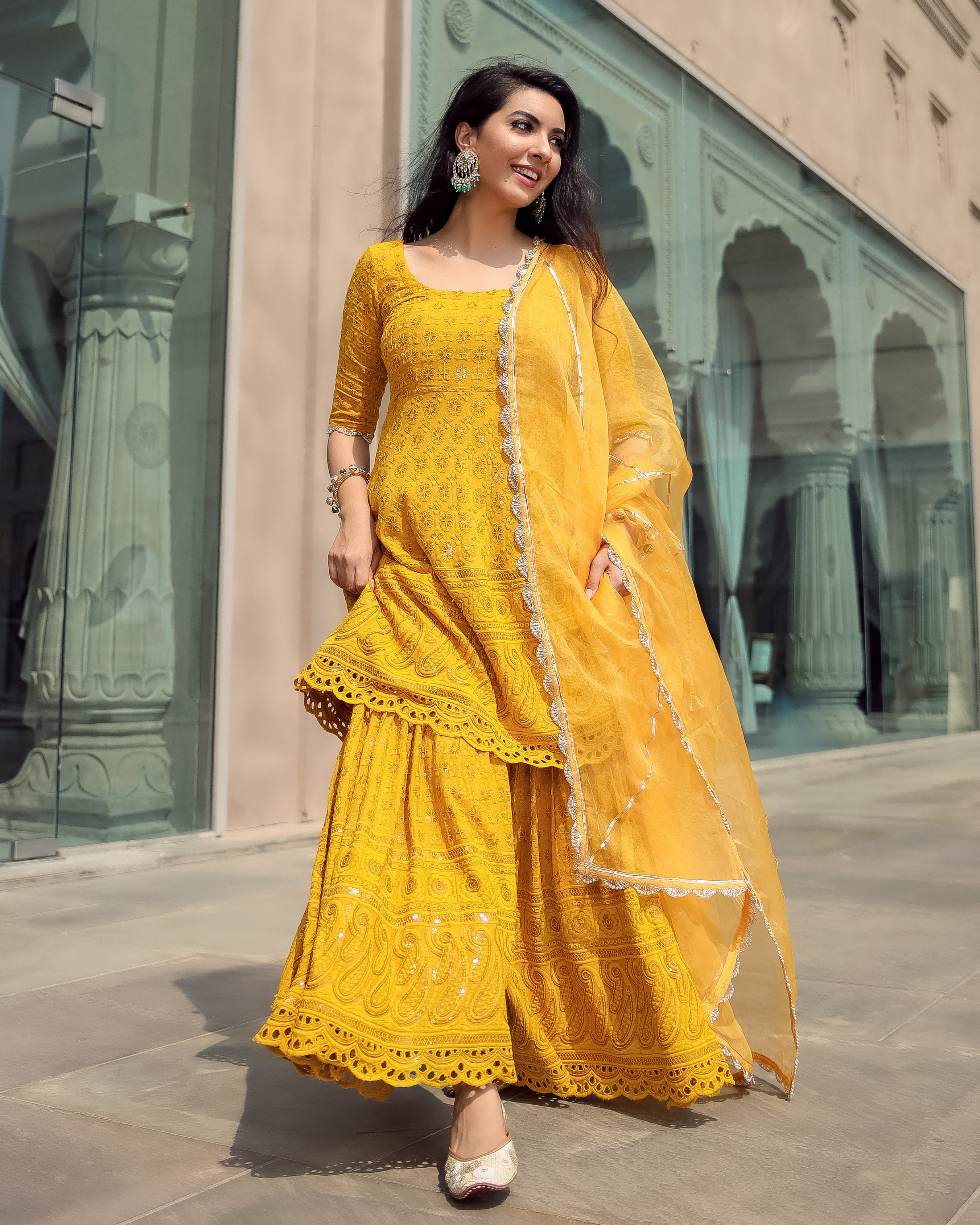Yellow Jasmine Embroidered Sharara Set