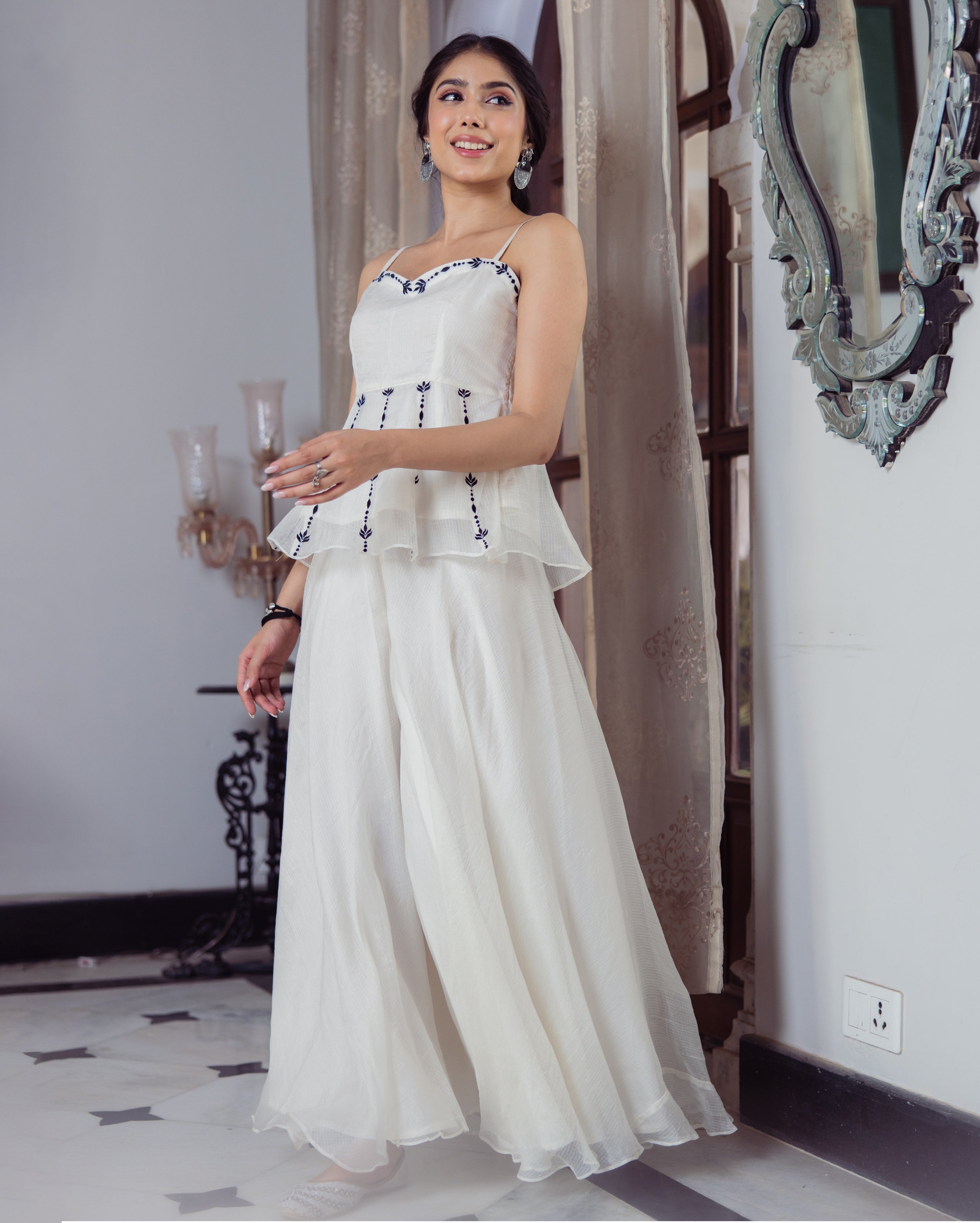 Leaf White Embroidered Doria Coord Set