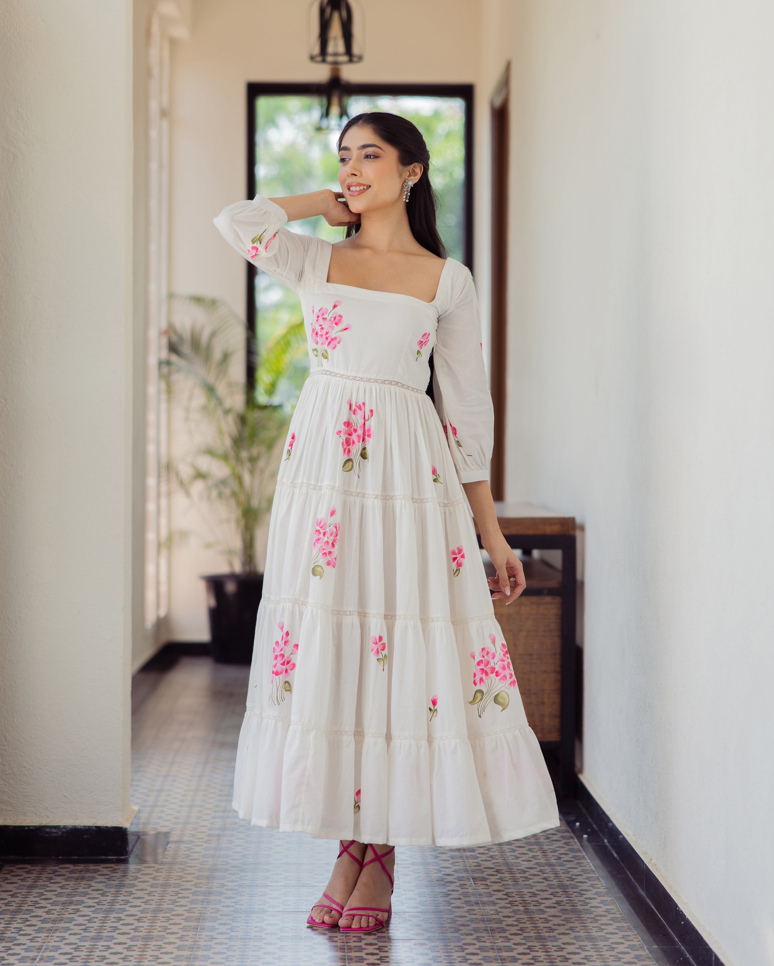 Whimsy White Handpainted Cotton Dress