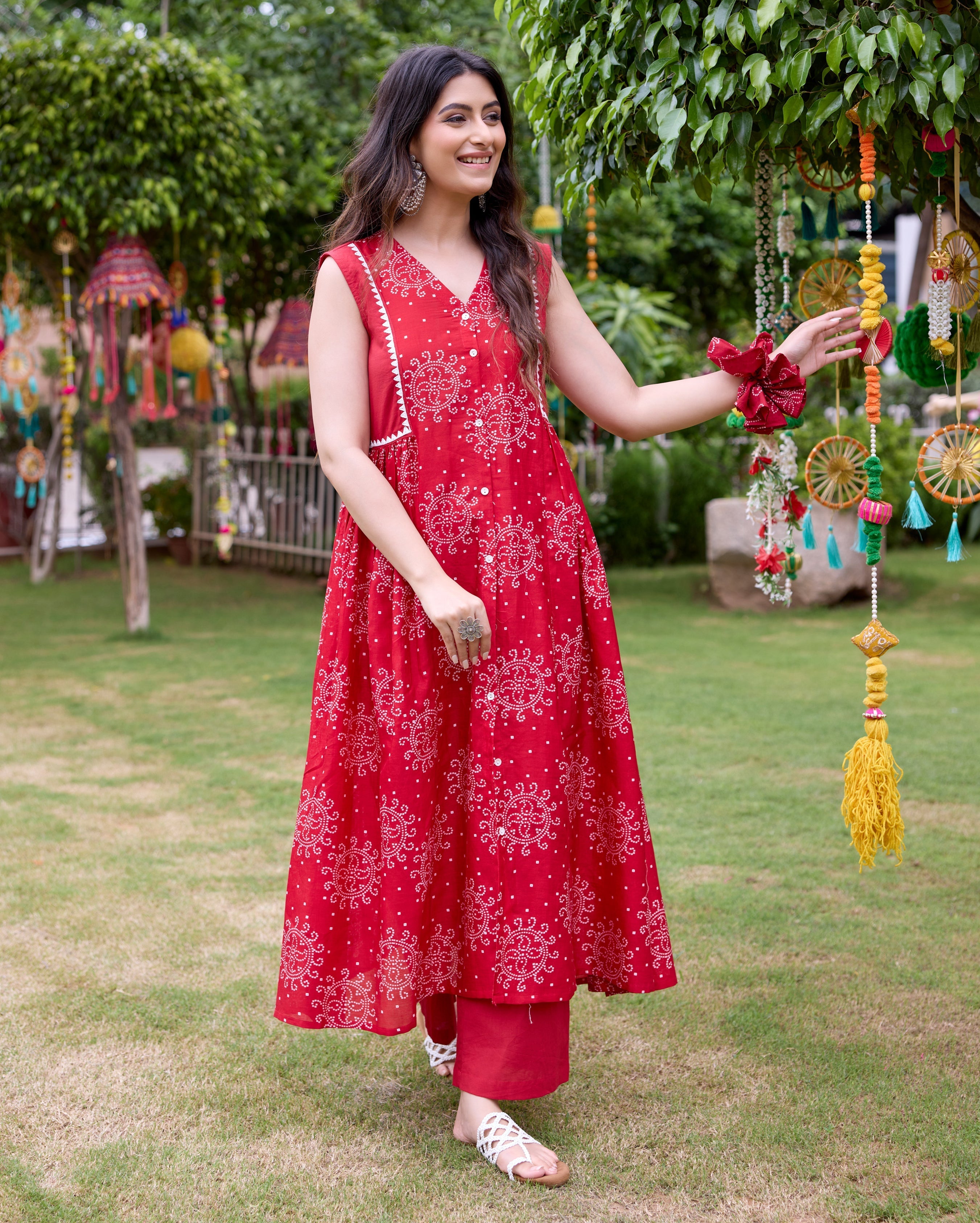 Sifra Red Bandhani Cotton Coord Set