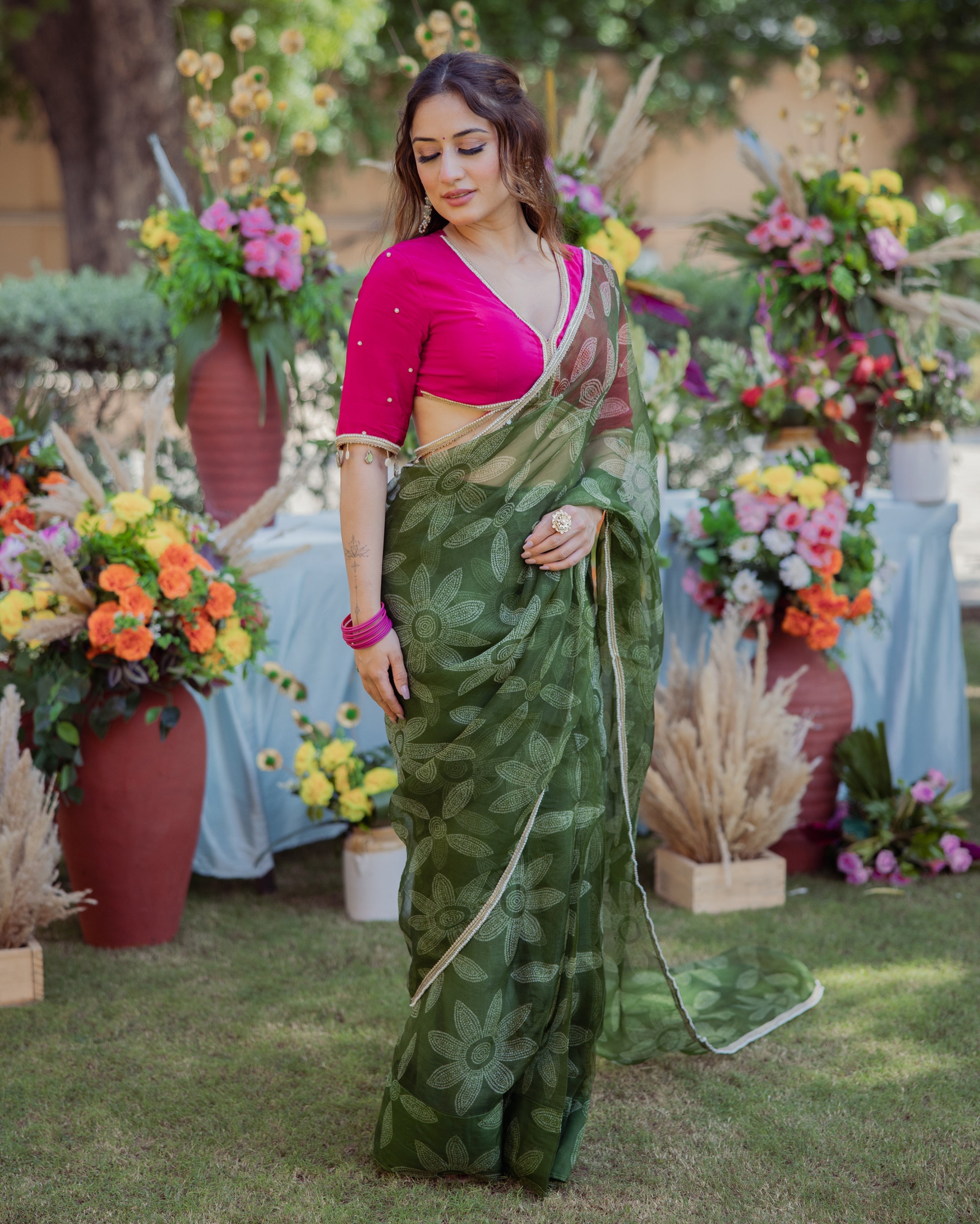 Sita Green Bandhani Organza Saree