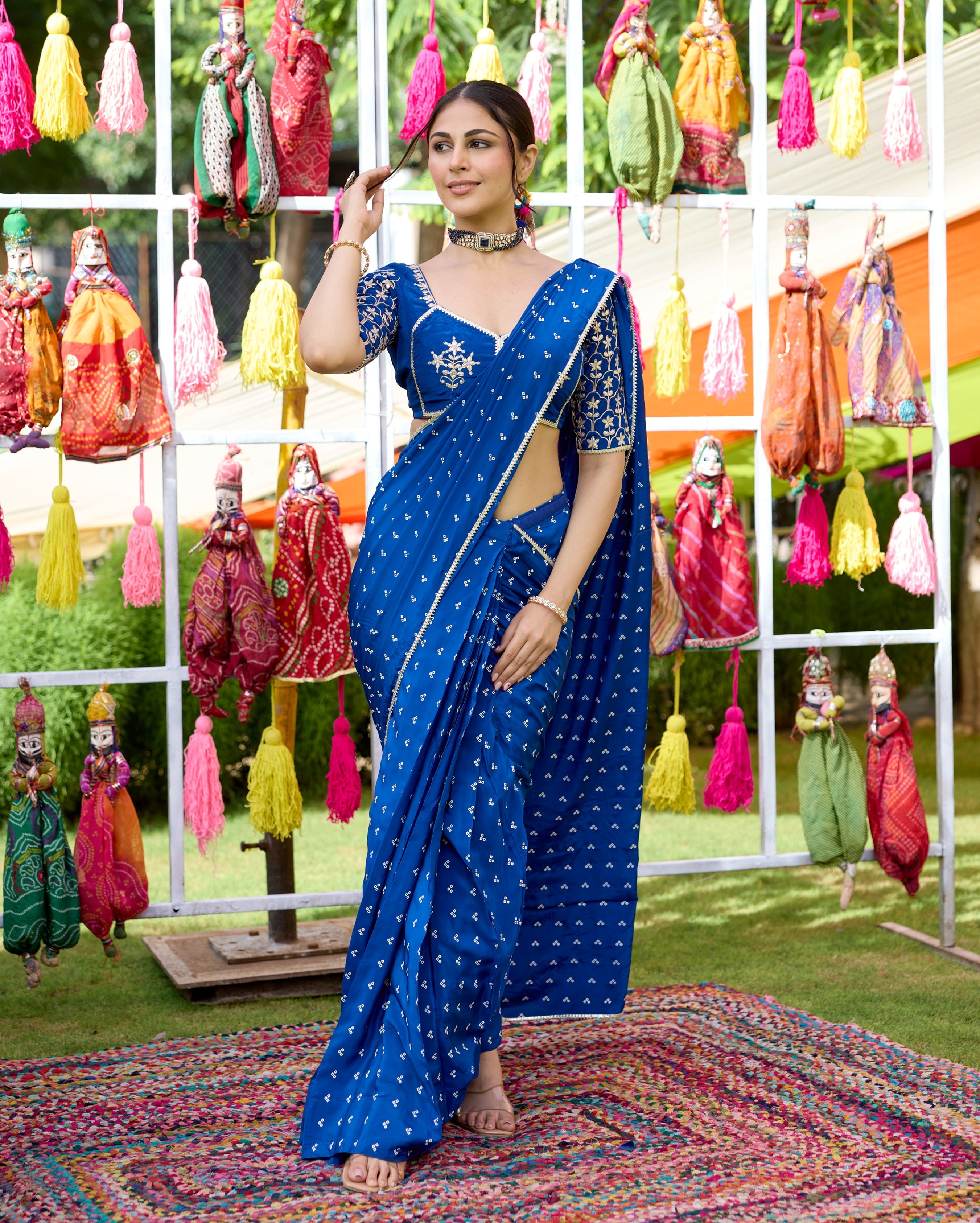 Mulya Blue Bandhani Crepe Saree