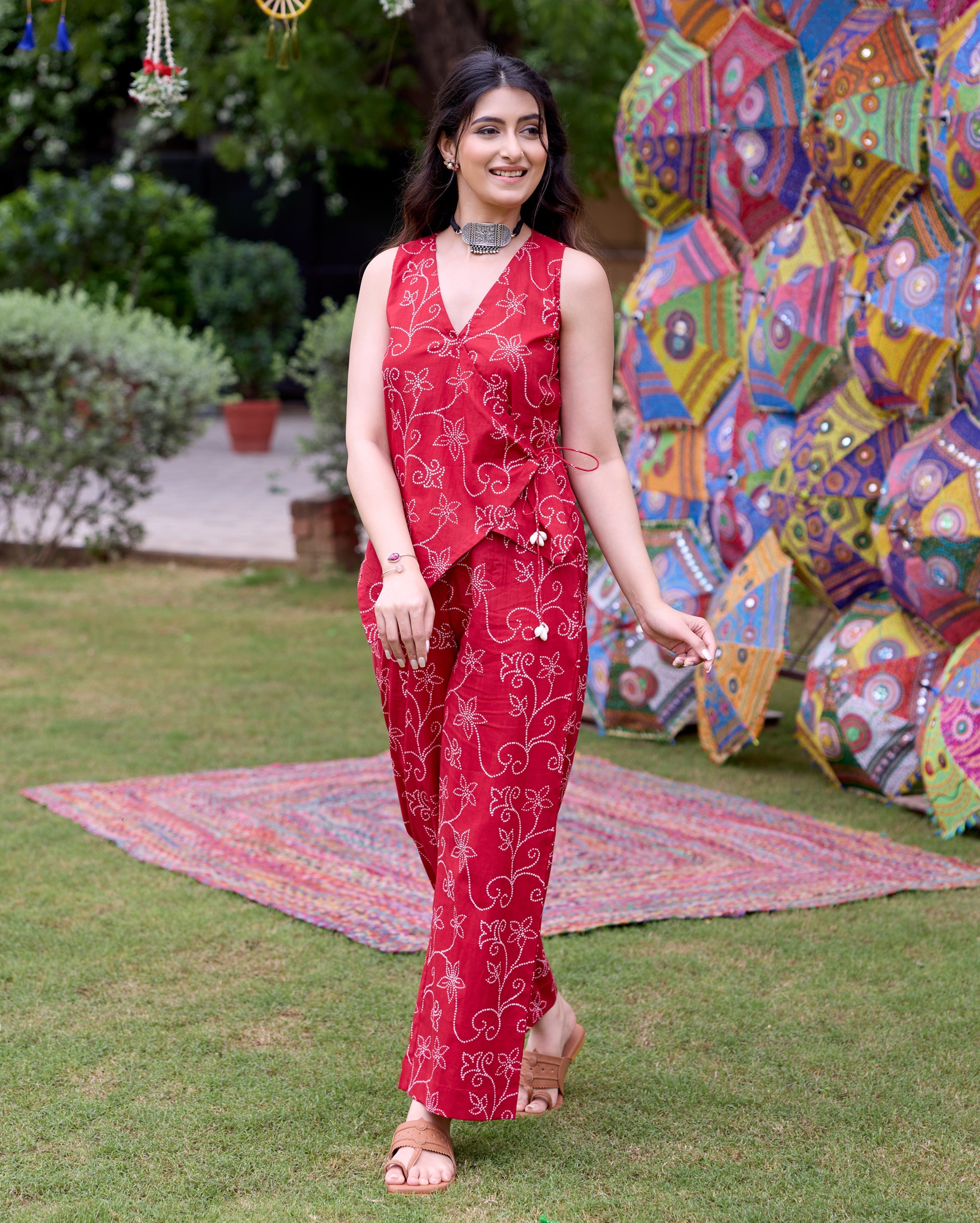 Vats Red Bandhani Cotton Coord Set