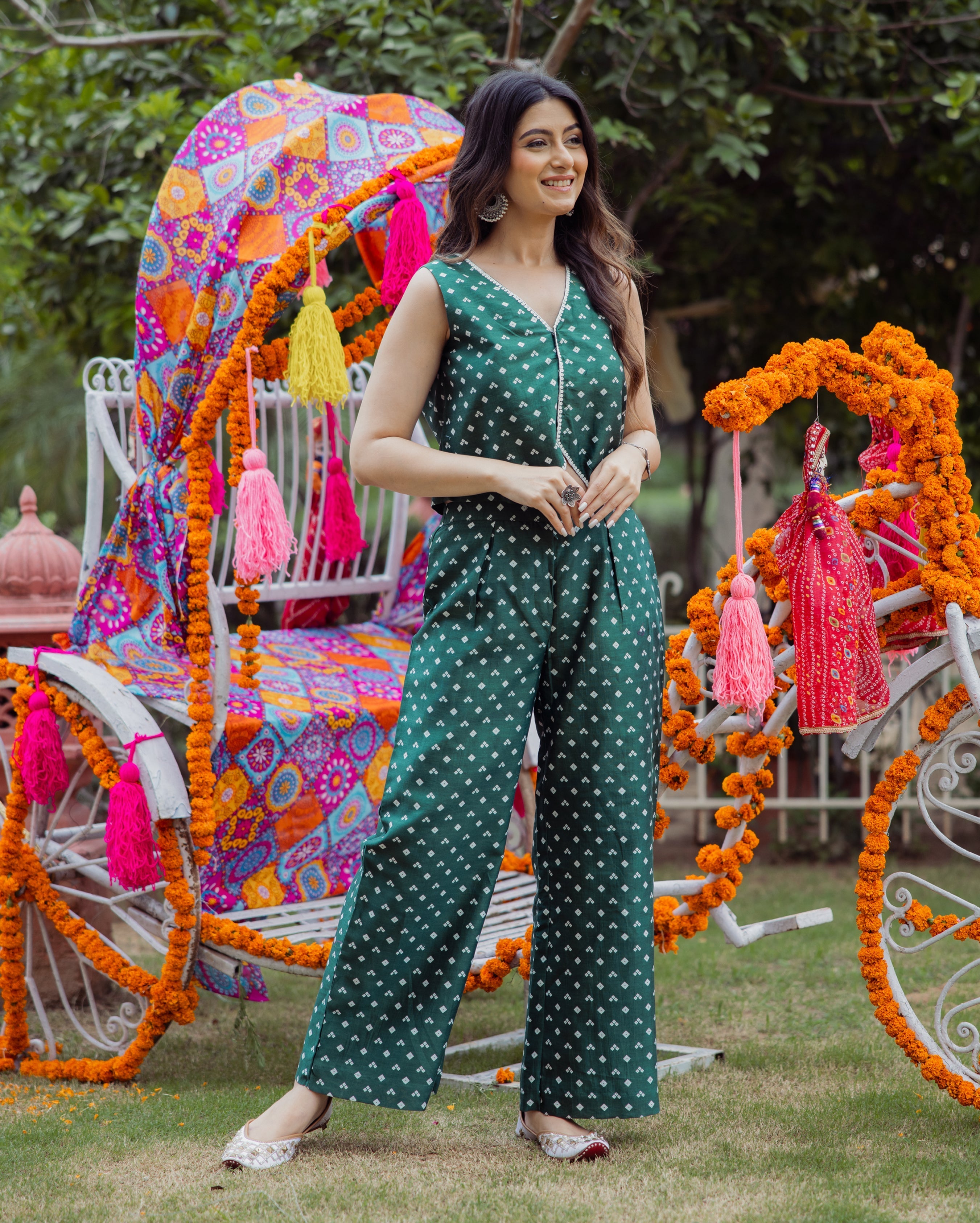 Kuntal Green Bandhani Chanderi Coord Set