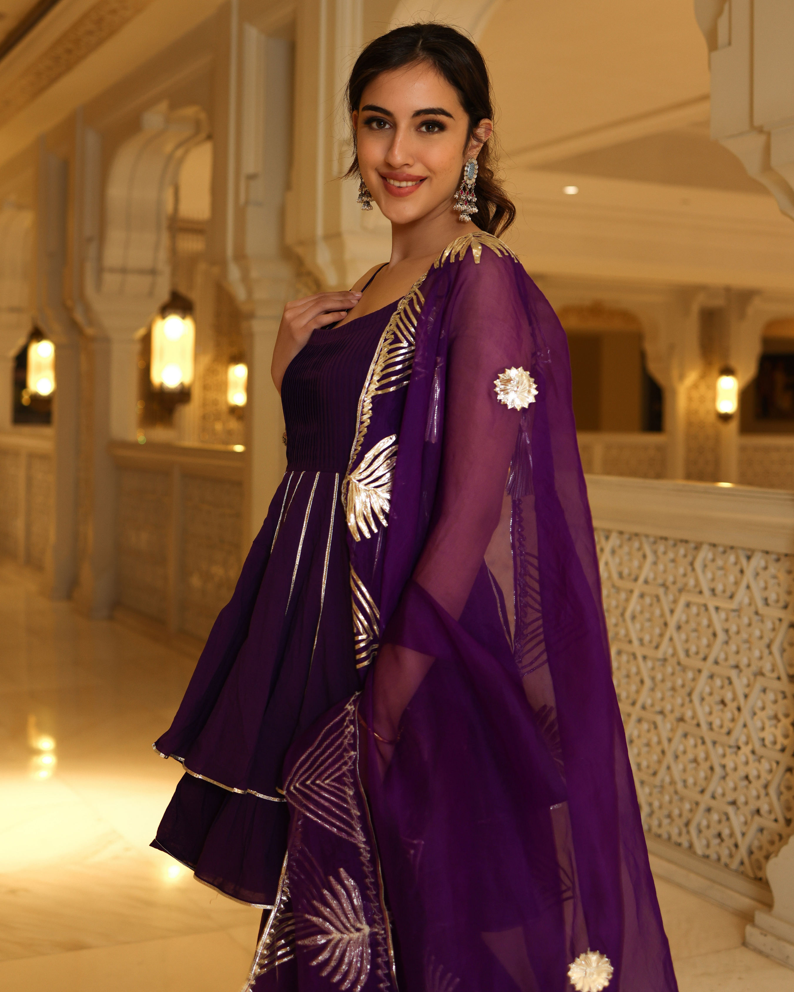 Purple Pennat Gotapatti Sharara Set