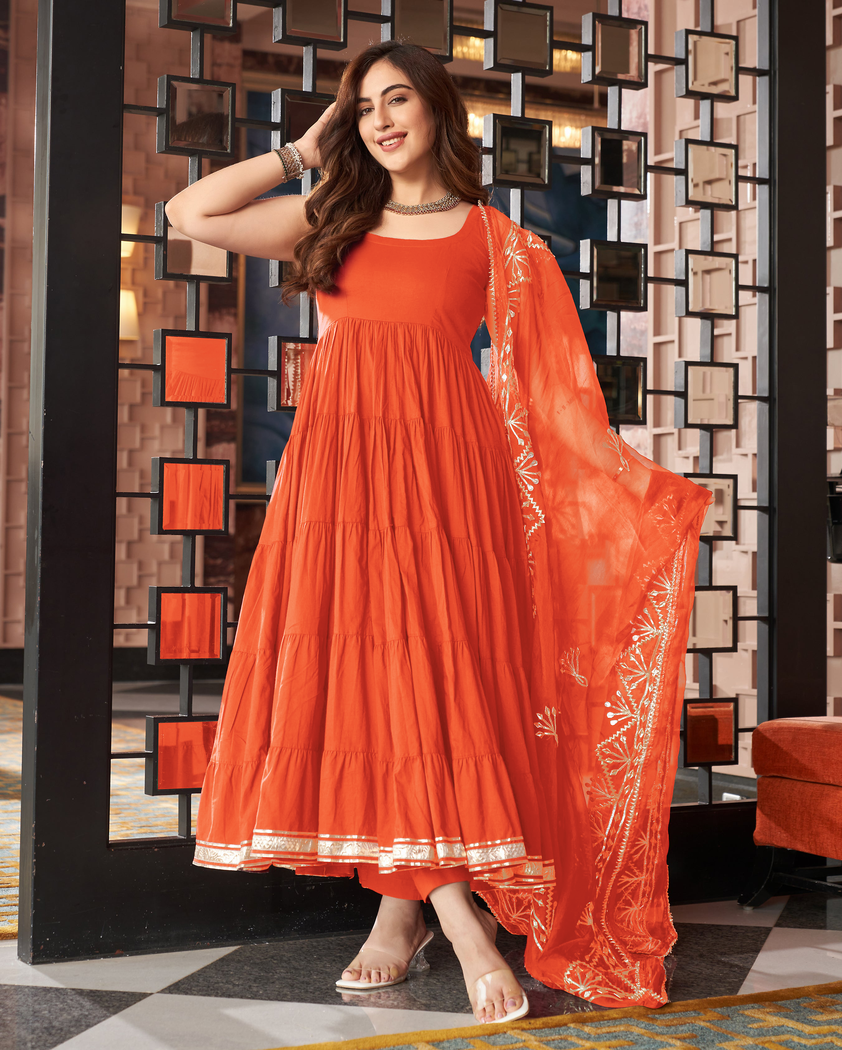 Ragini Orange Gotapatti Cotton Suit Set