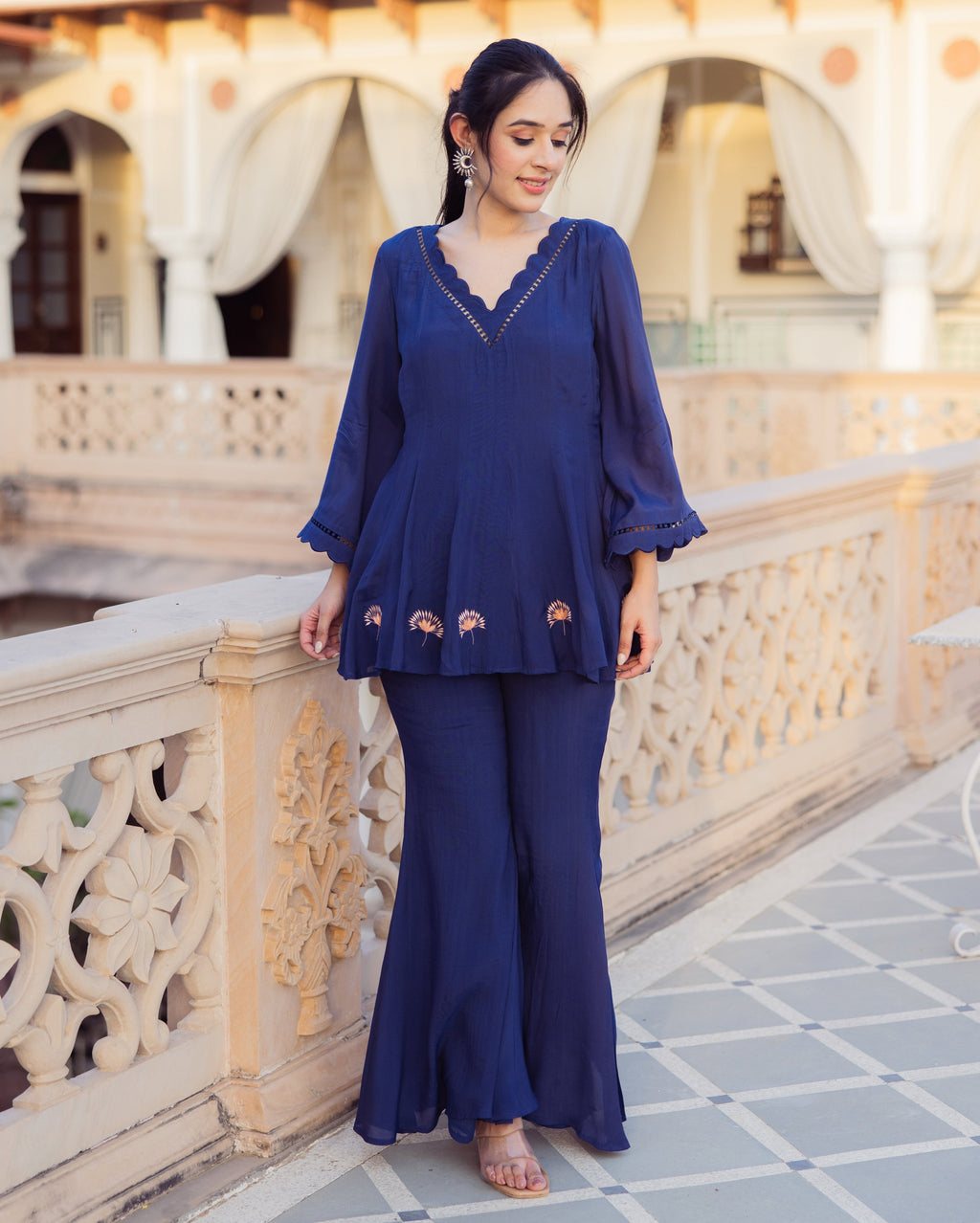 Yash Blue Embroidered Muslin Coord Set