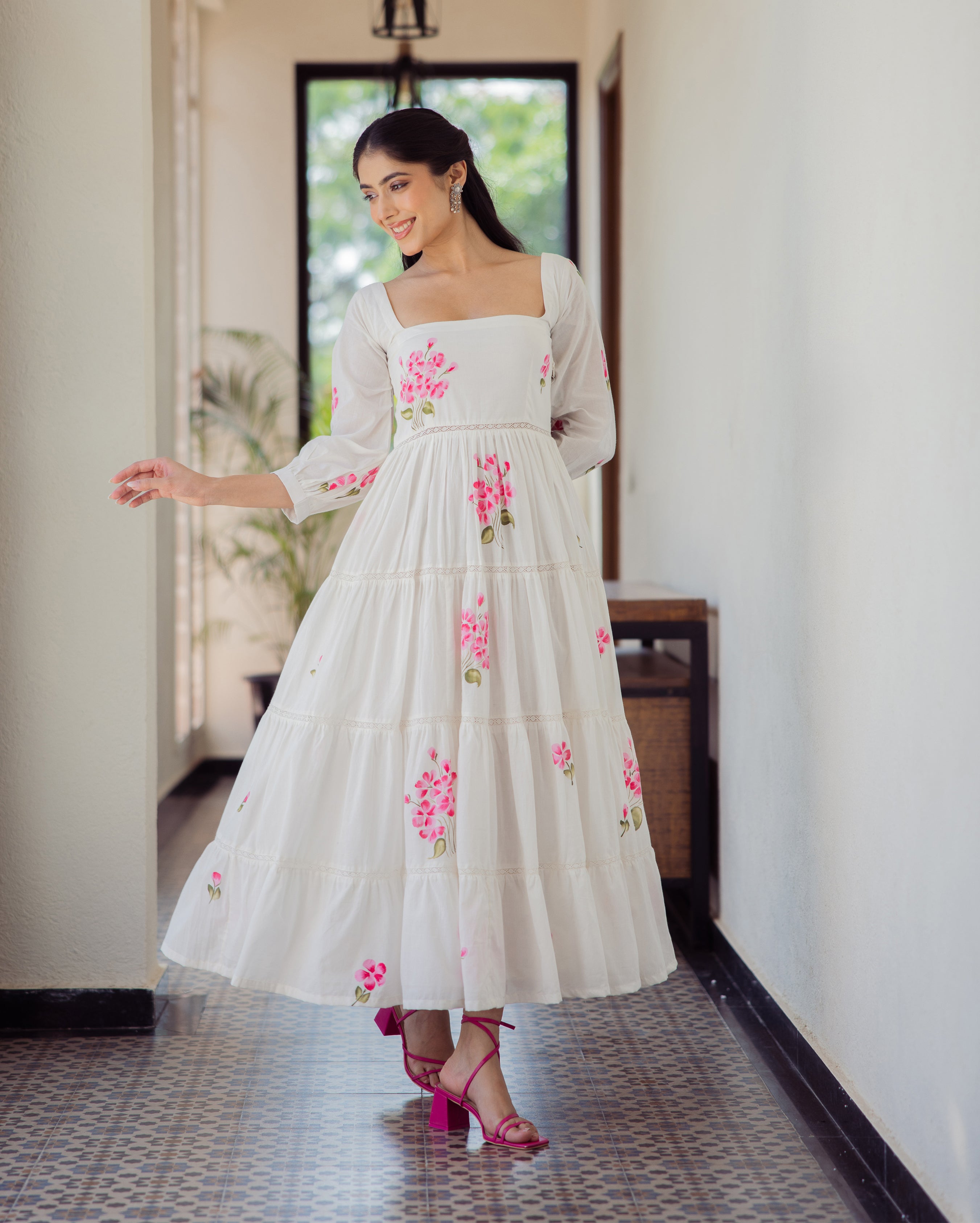 Whimsy White Handpainted Cotton Dress