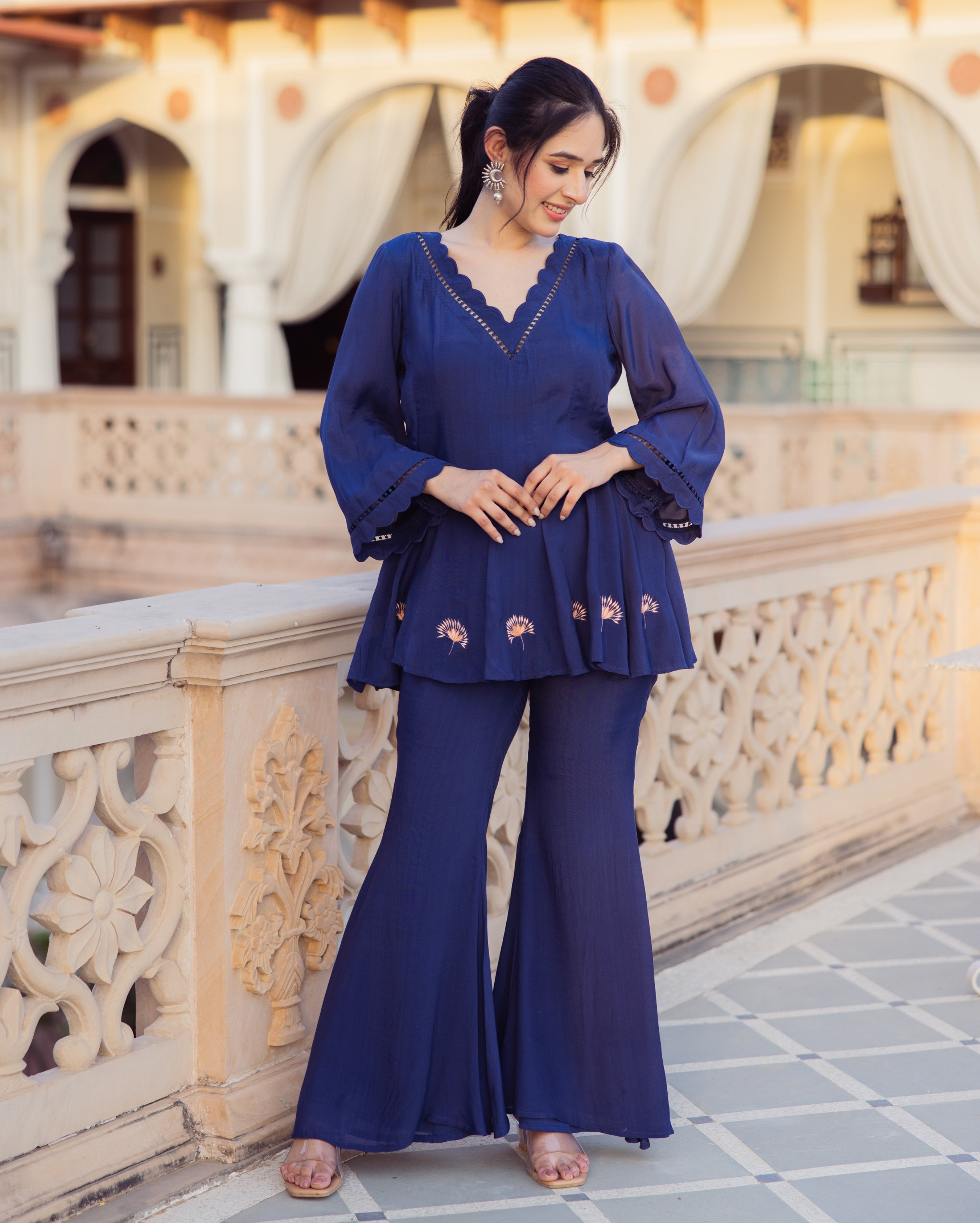 Yash Blue Embroidered Muslin Coord Set