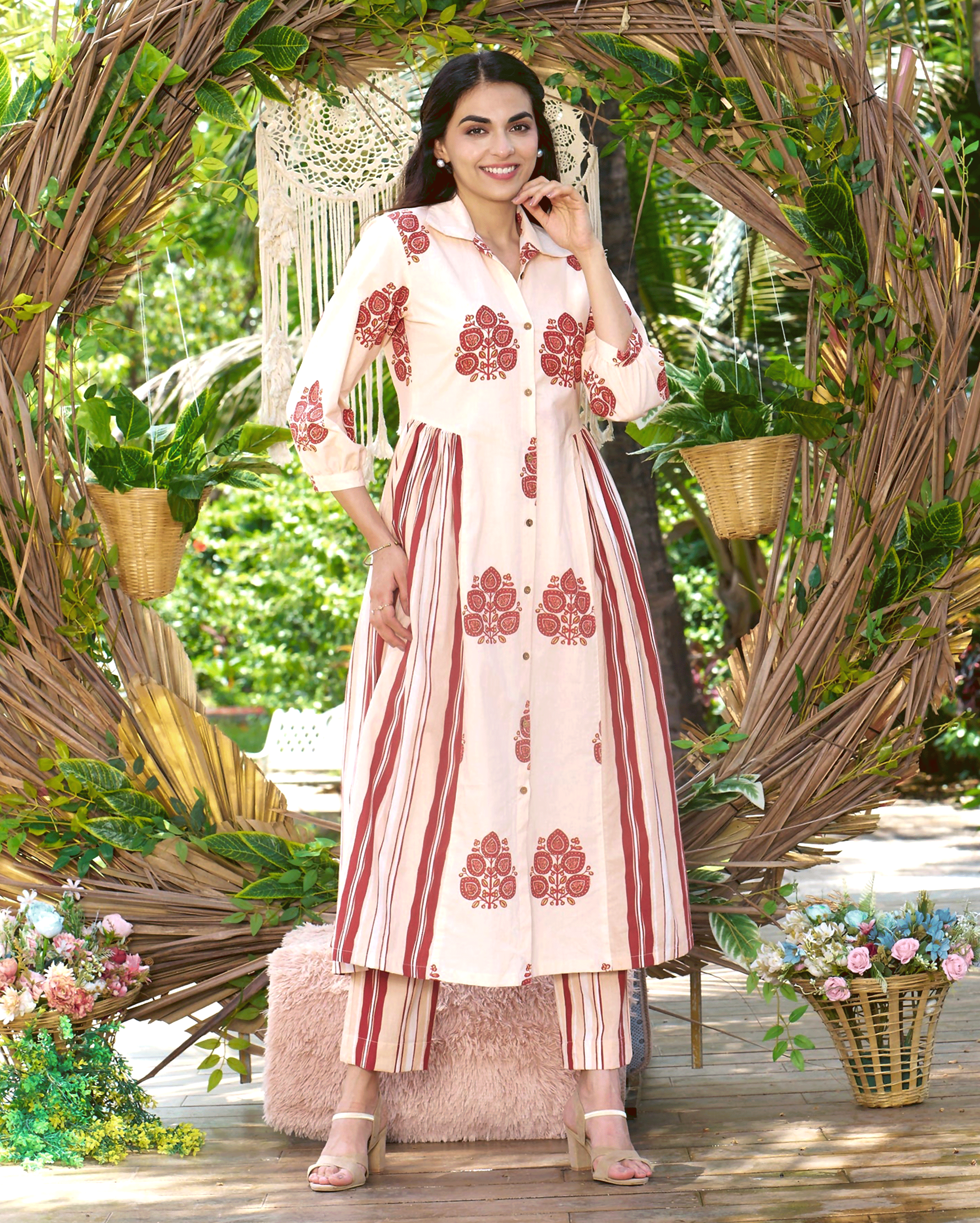 Noor Cream Printed Cotton Coord Set