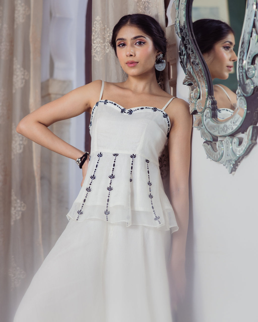Leaf White Embroidered Doria Coord Set