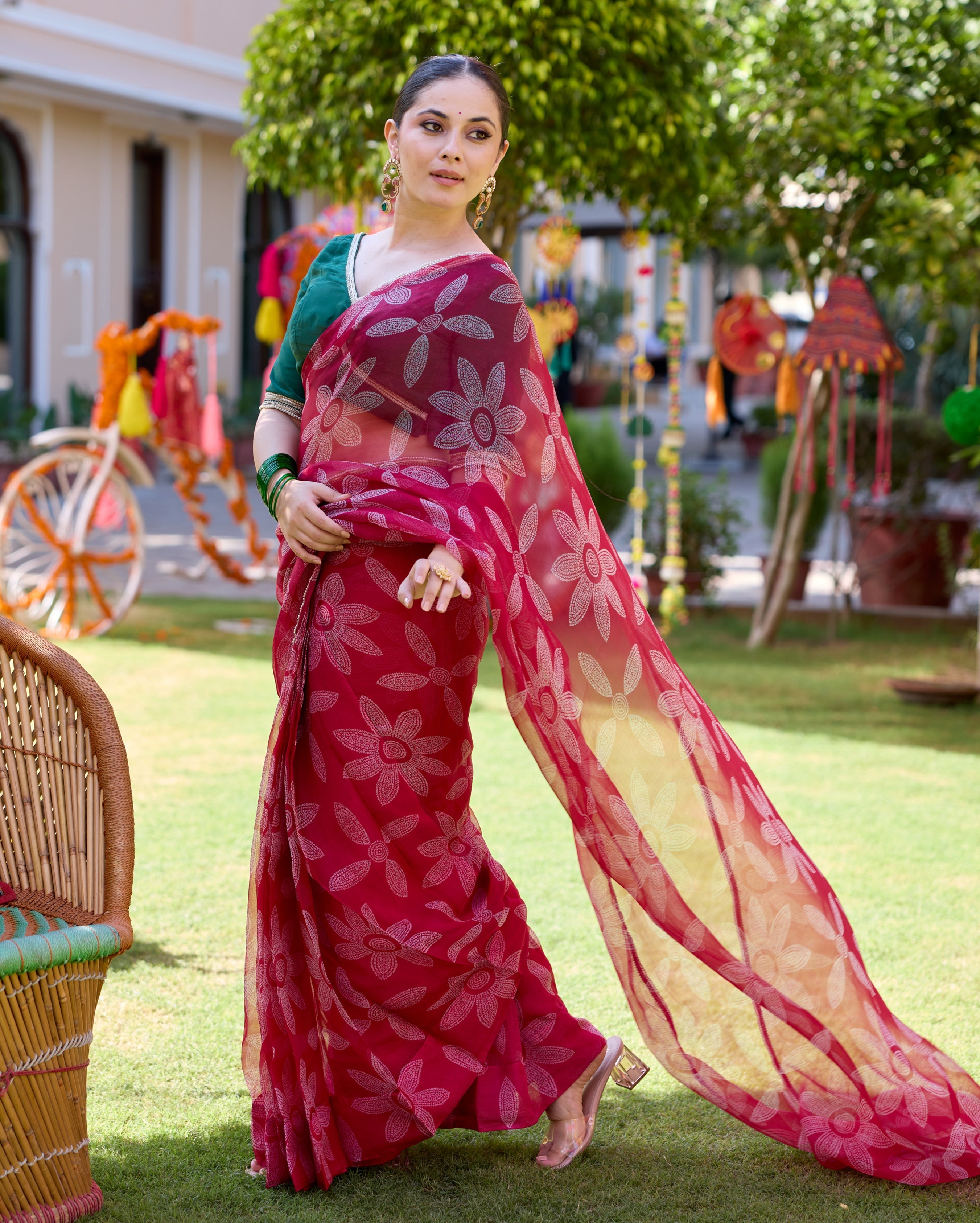 Mugdha Pink Bandhani Organza Saree