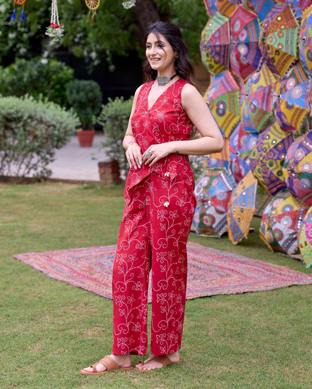 Vats Red Bandhani Cotton Coord Set