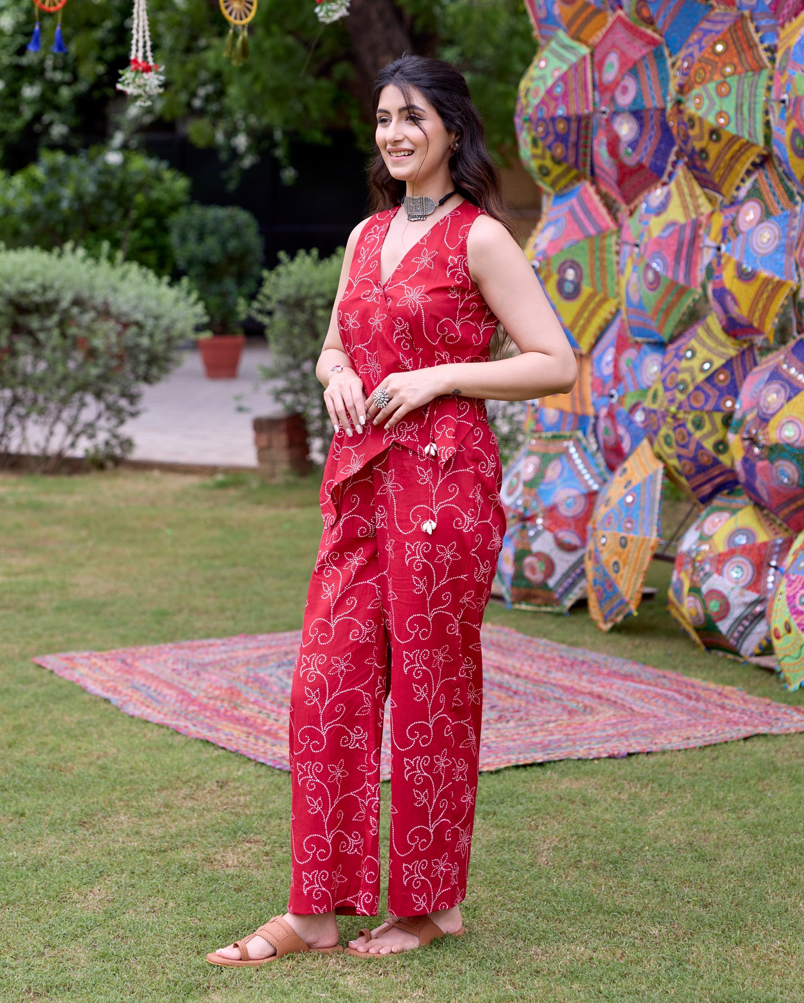 Vats Red Bandhani Cotton Coord Set