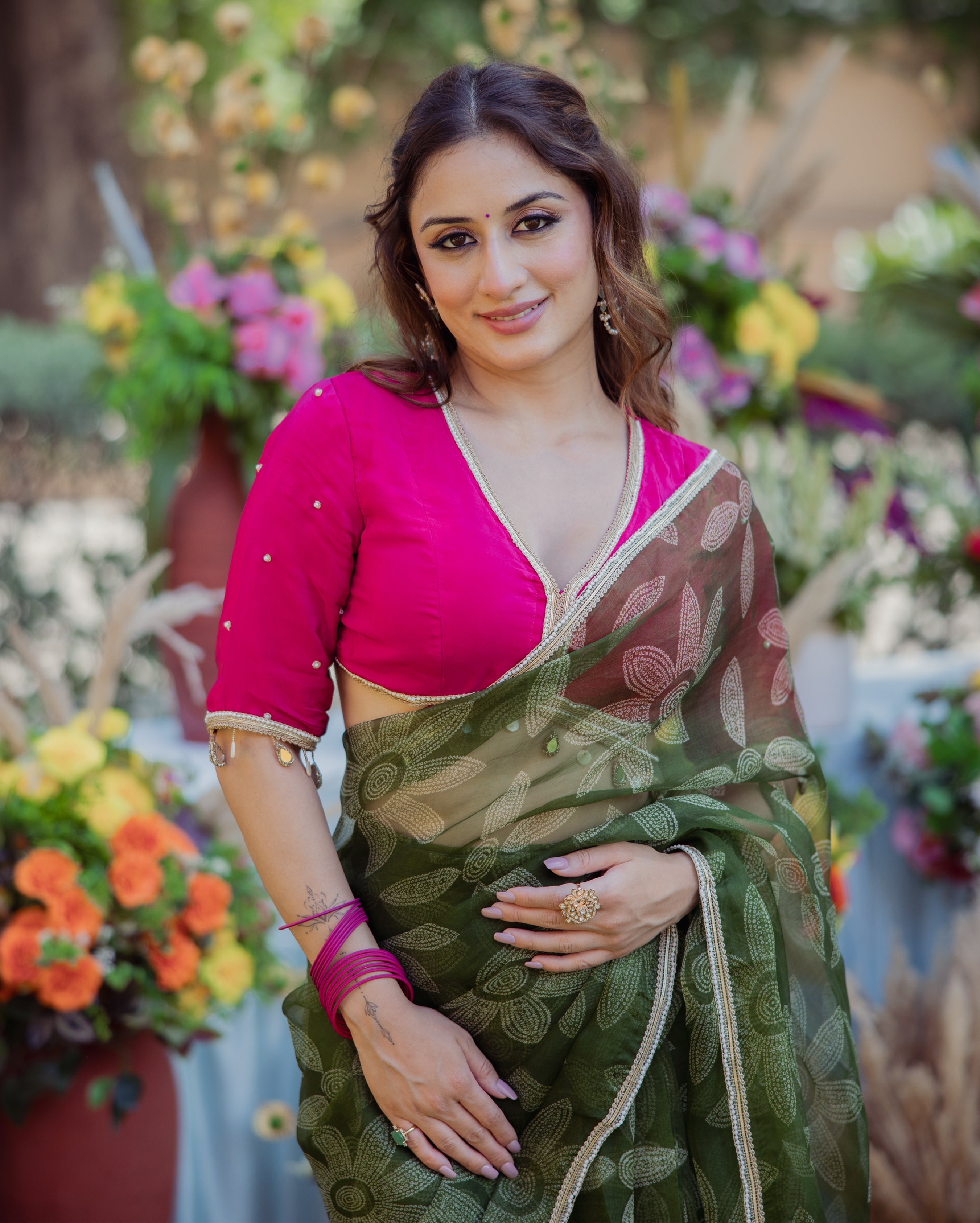 Sita Green Bandhani Organza Saree