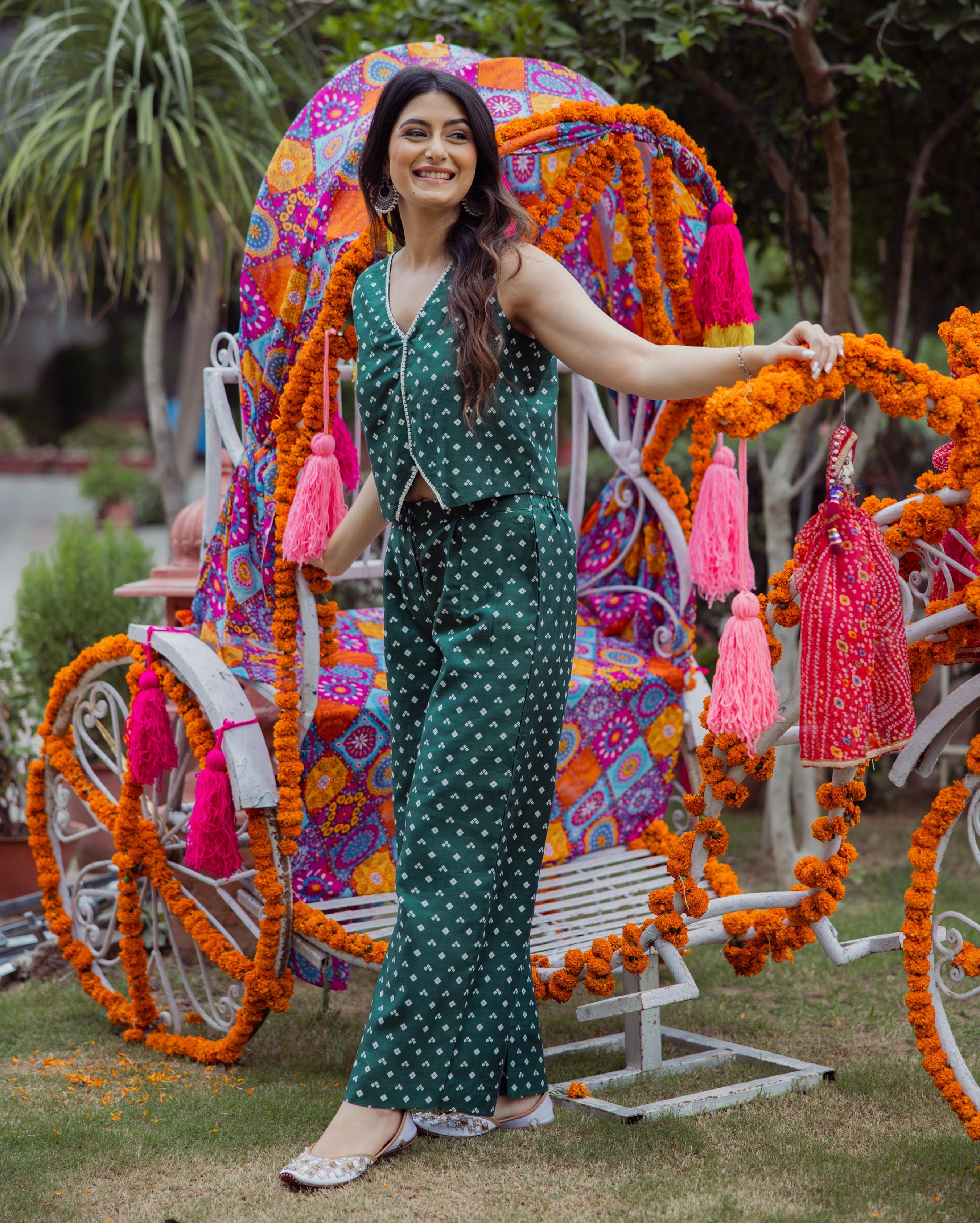 Kuntal Green Bandhani Chanderi Coord Set