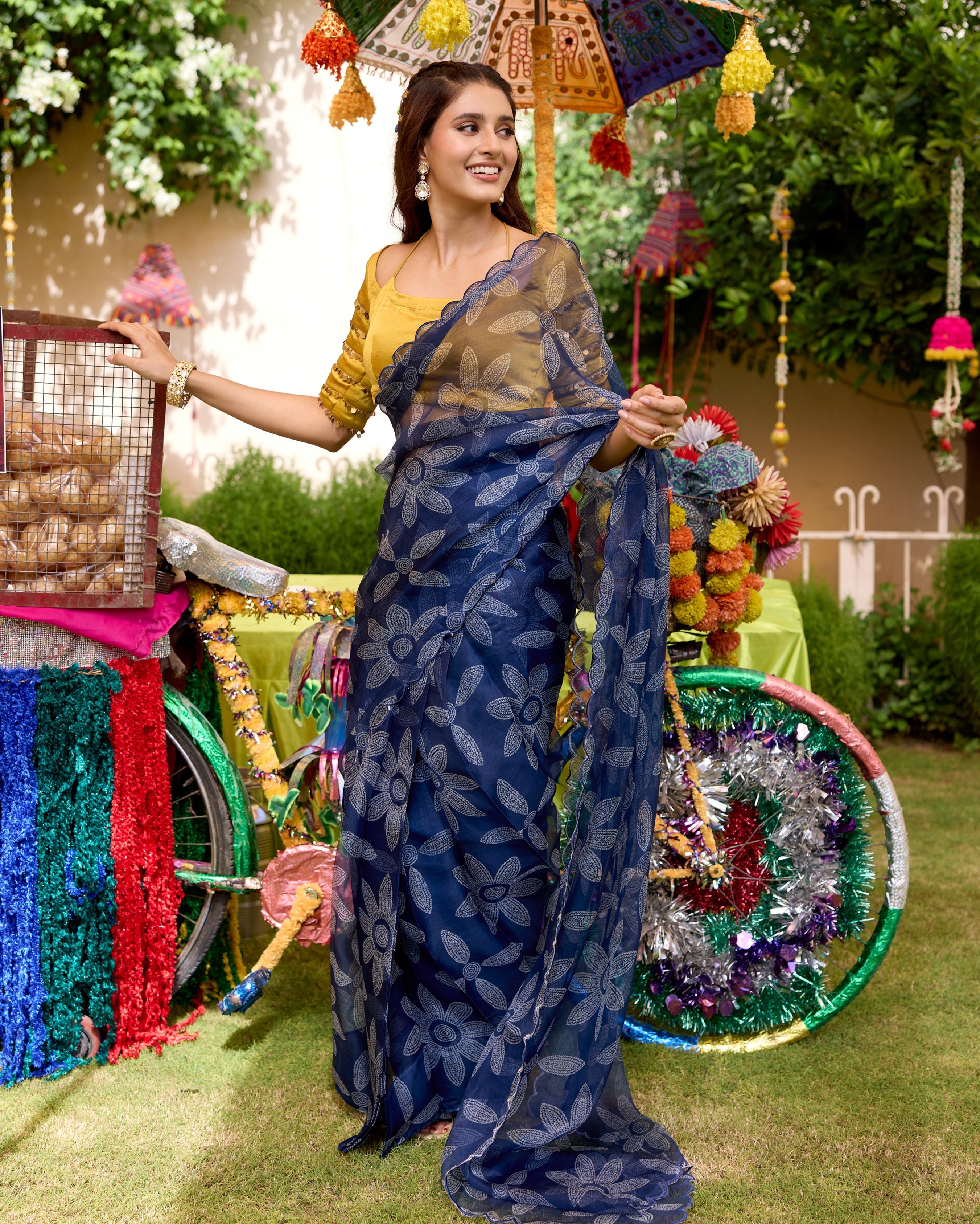 Shabnam Blue Bandhani Organza Saree