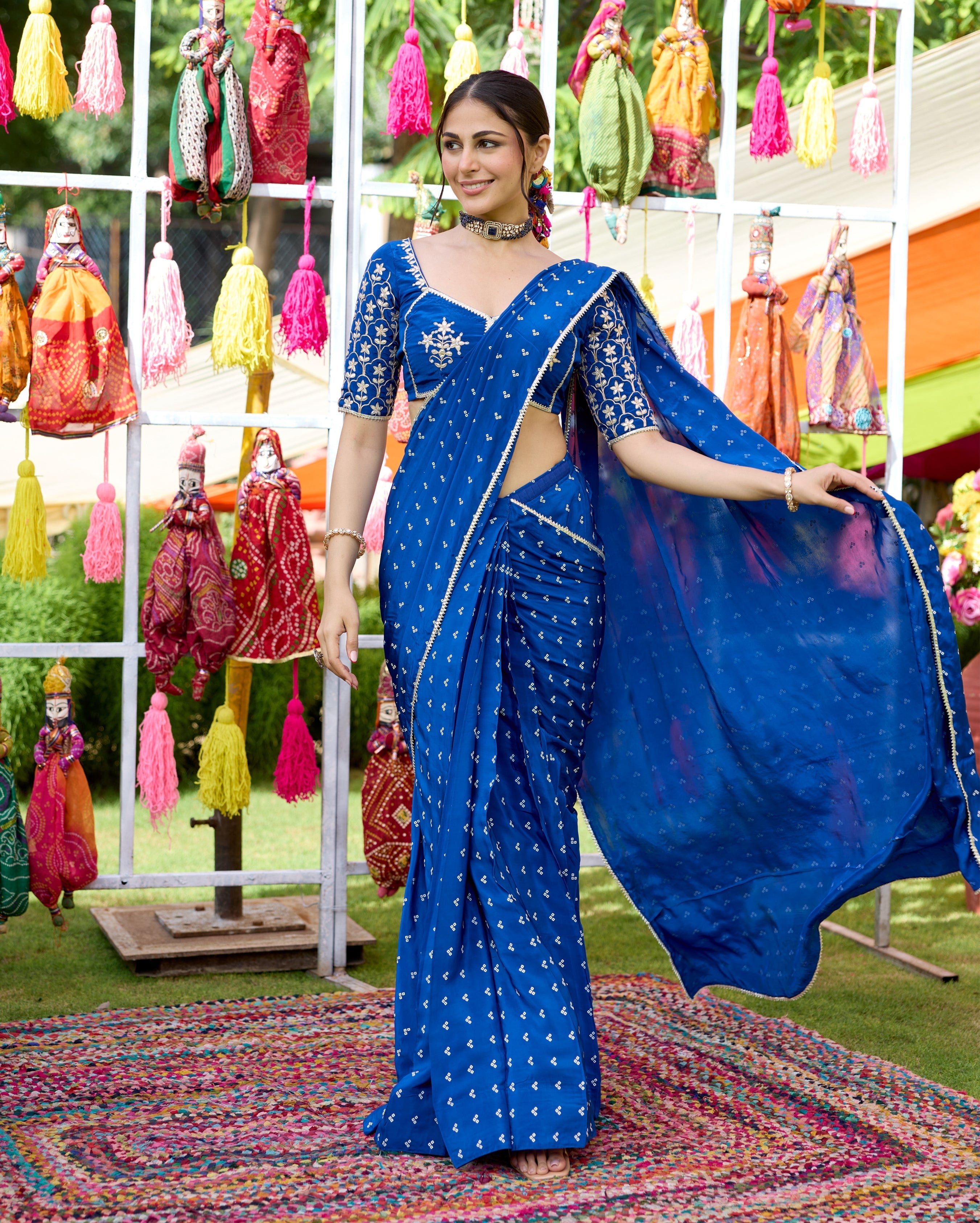 Mulya Blue Bandhani Crepe Saree