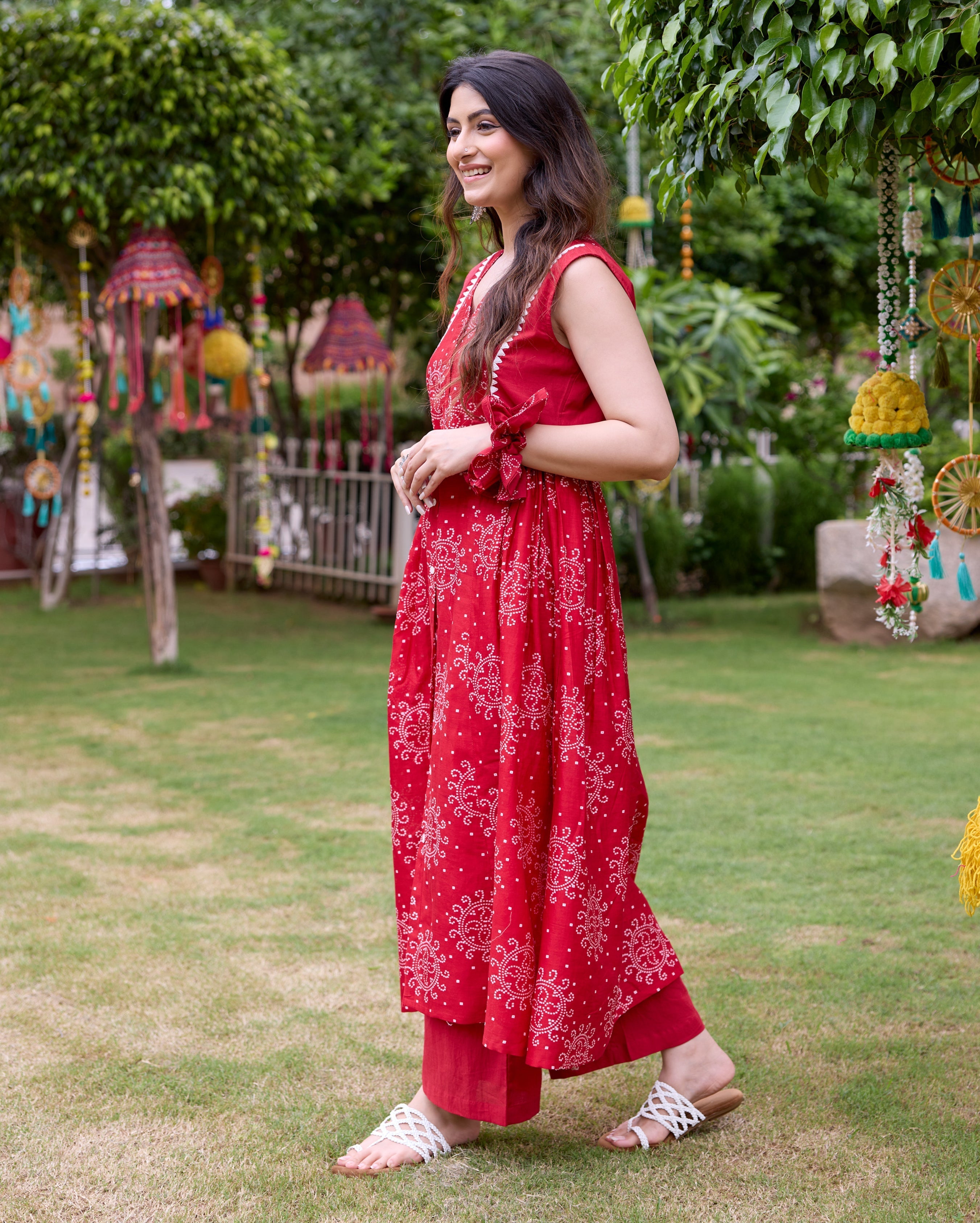 Sifra Red Bandhani Cotton Coord Set