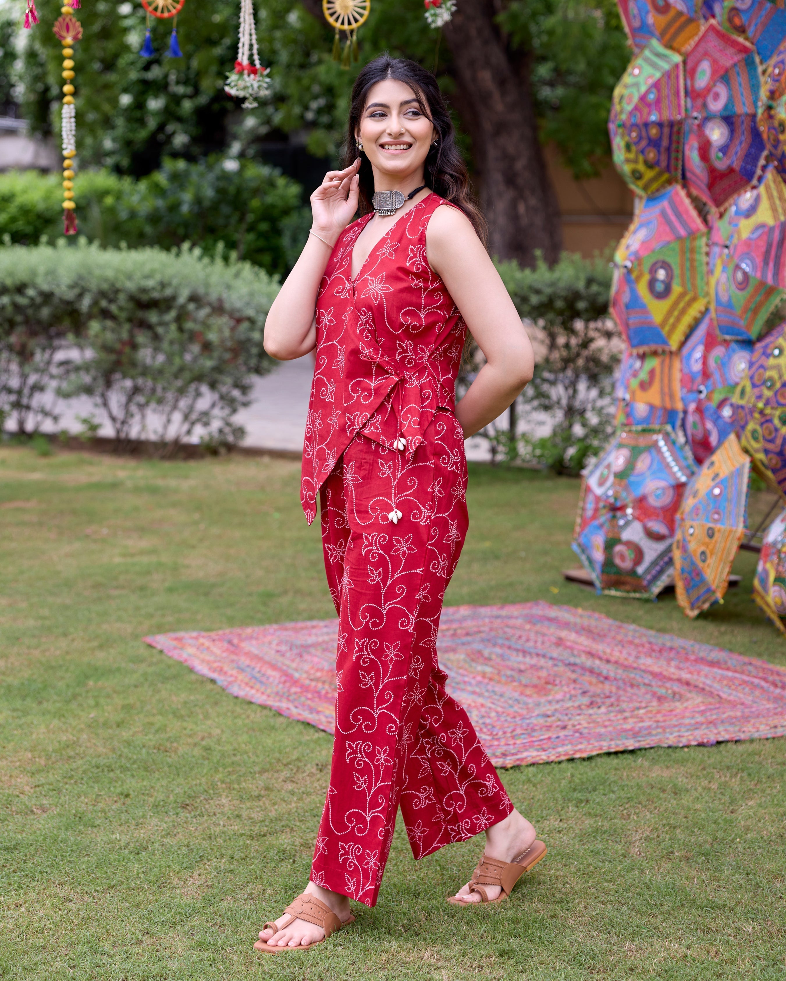 Vats Red Bandhani Cotton Coord Set