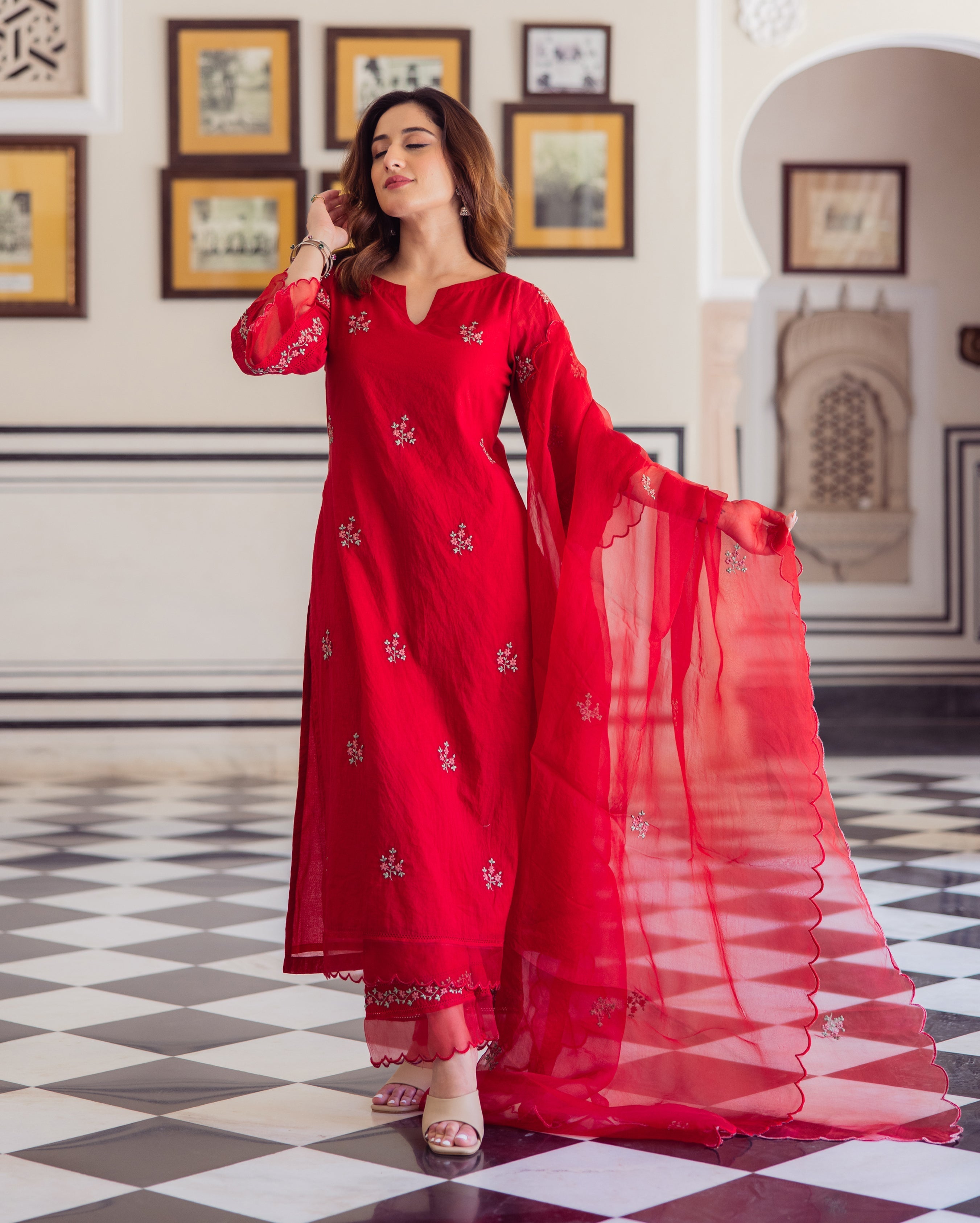 Radhika Red Embroidered Chanderi Suit Set