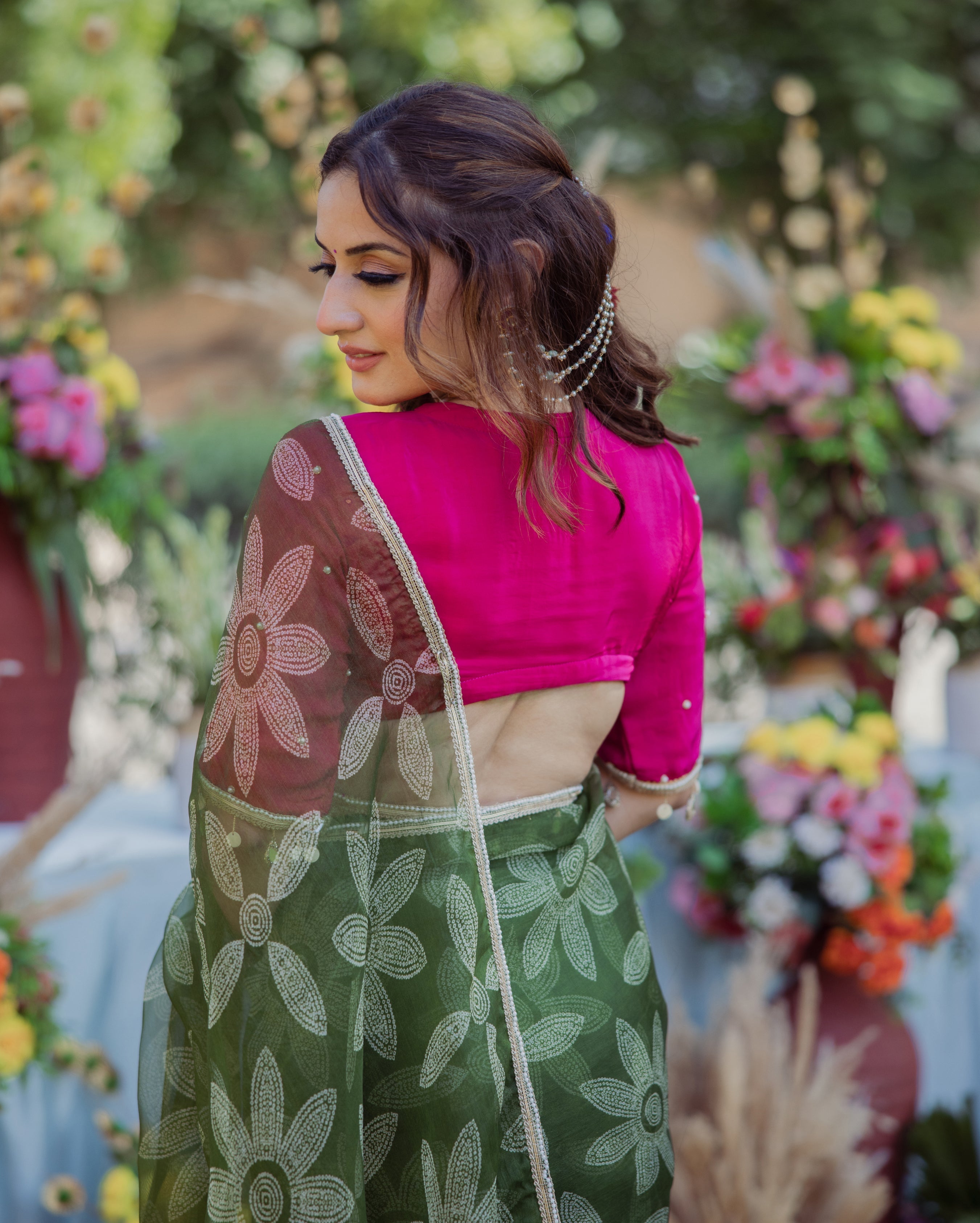 Sita Green Bandhani Organza Saree
