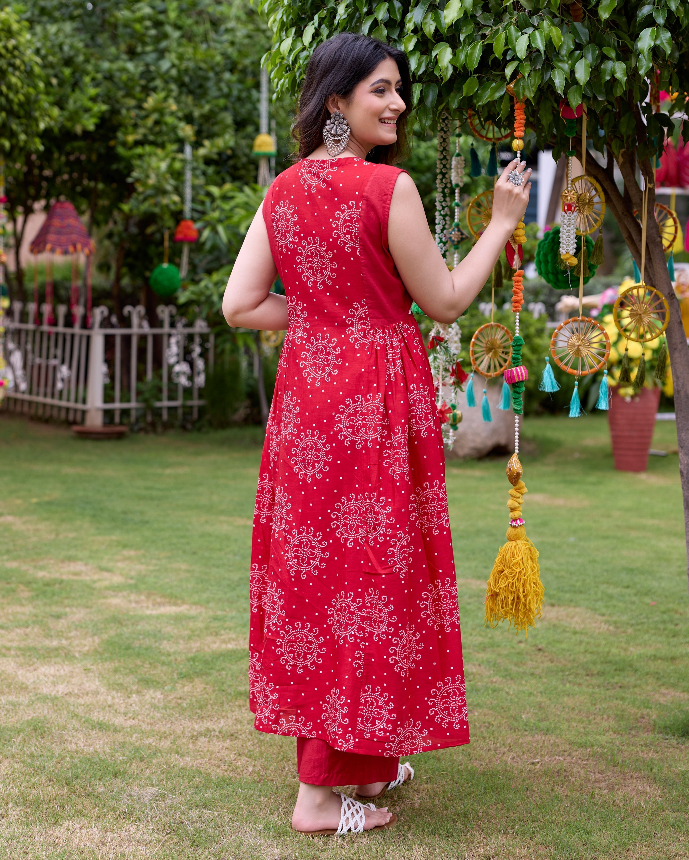 Sifra Red Bandhani Cotton Coord Set