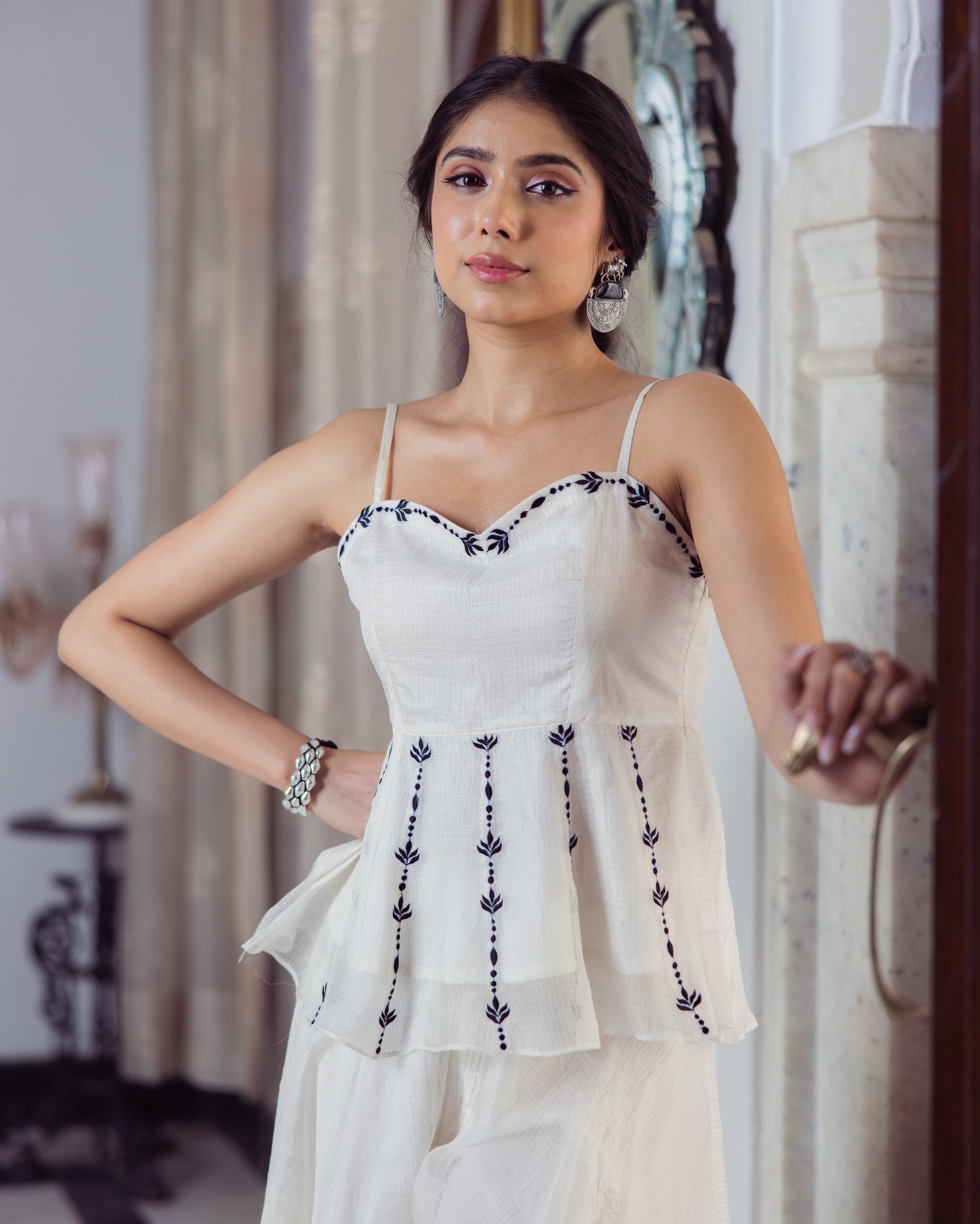 Leaf White Embroidered Doria Coord Set