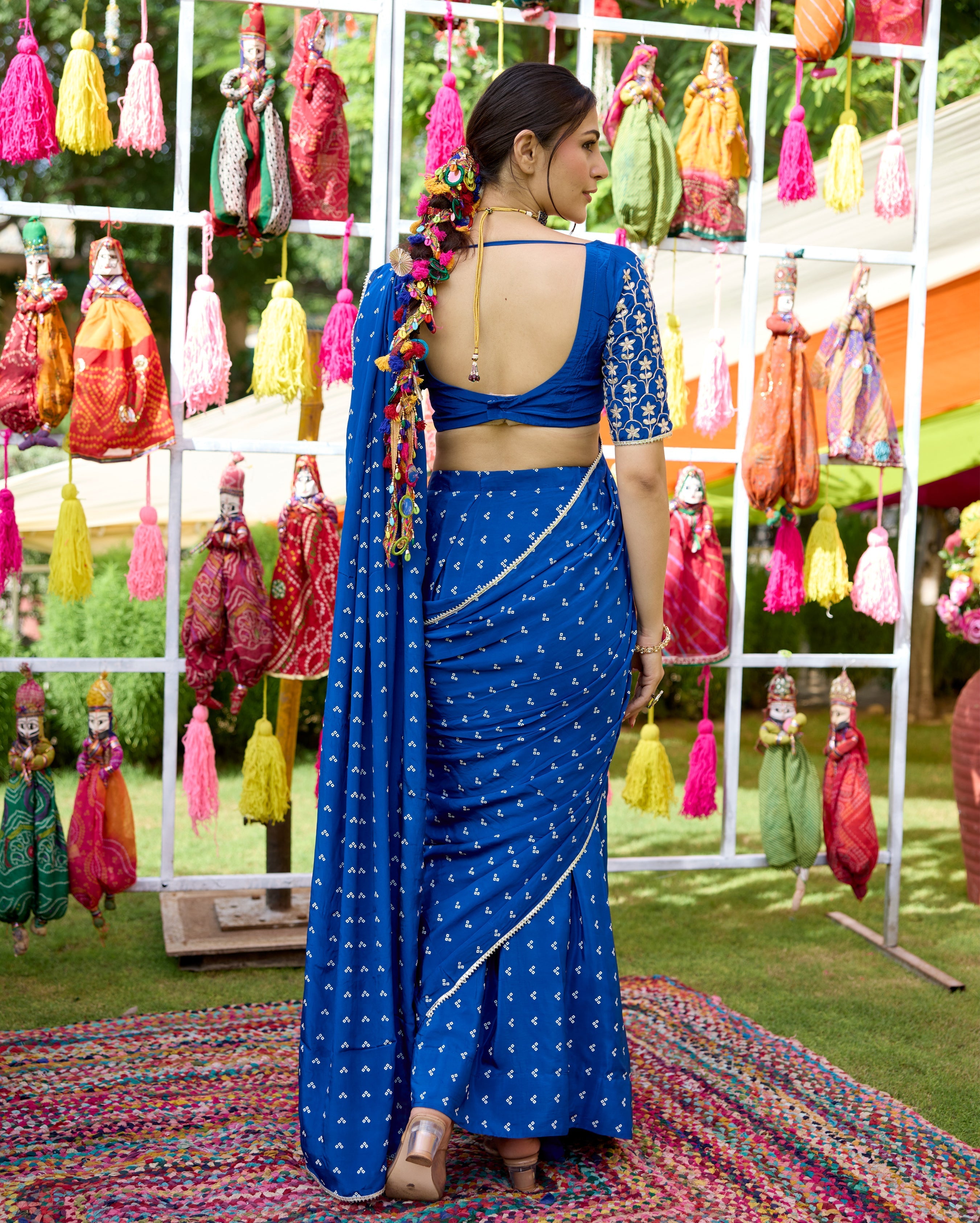 Mulya Blue Bandhani Crepe Saree