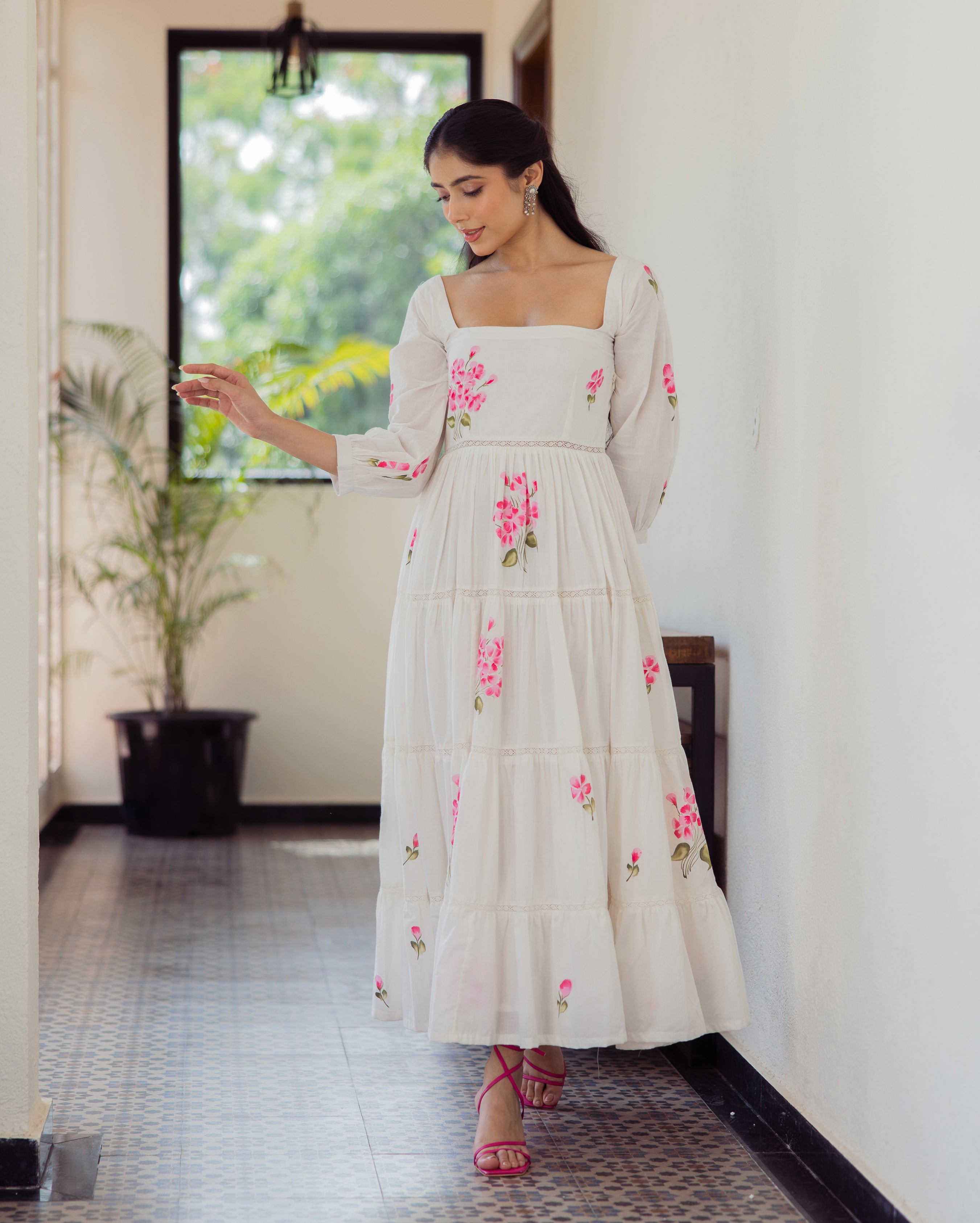 Whimsy White Handpainted Cotton Dress