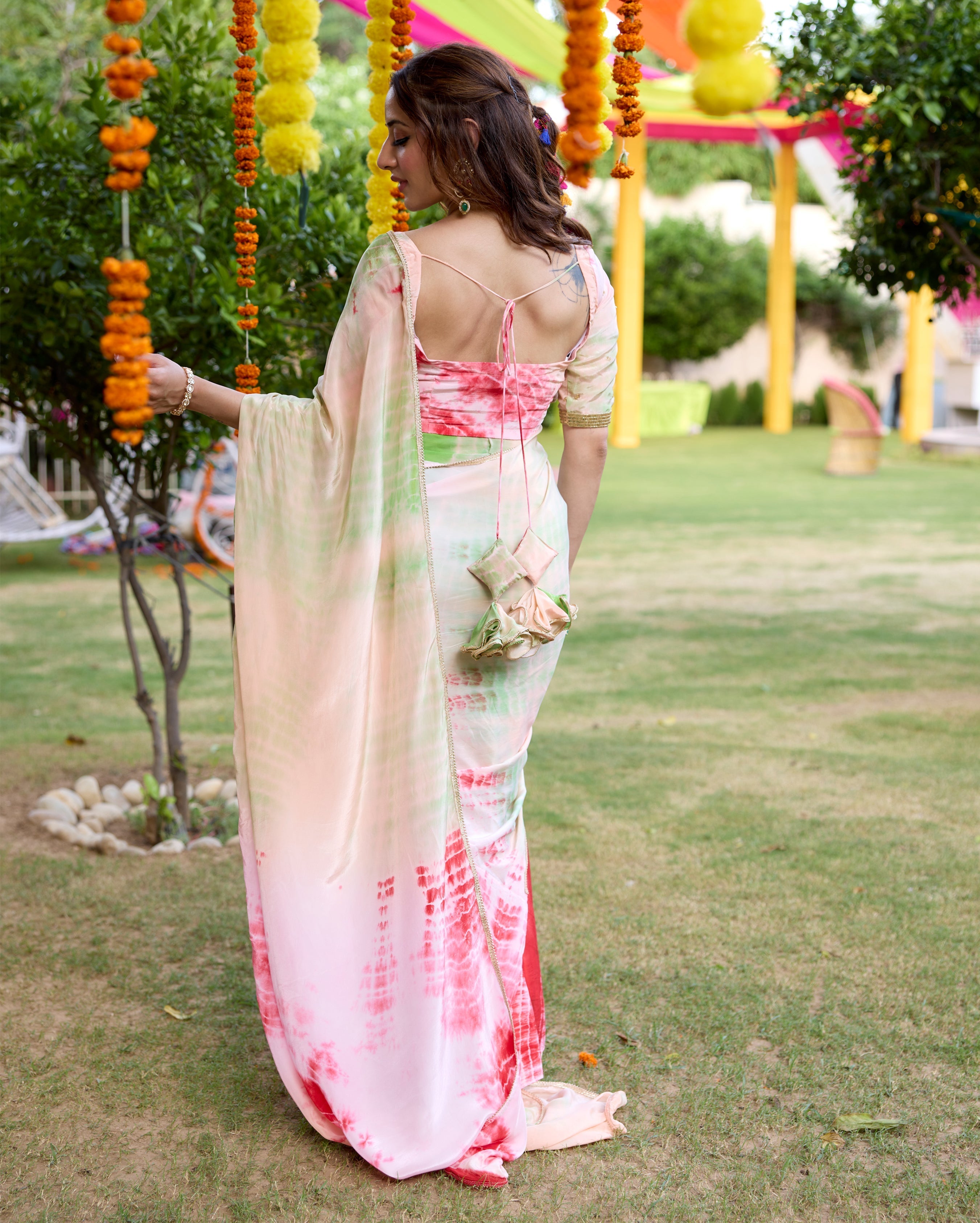 Drishti Multi Tie Dye Soft Organza Pre Draped Saree