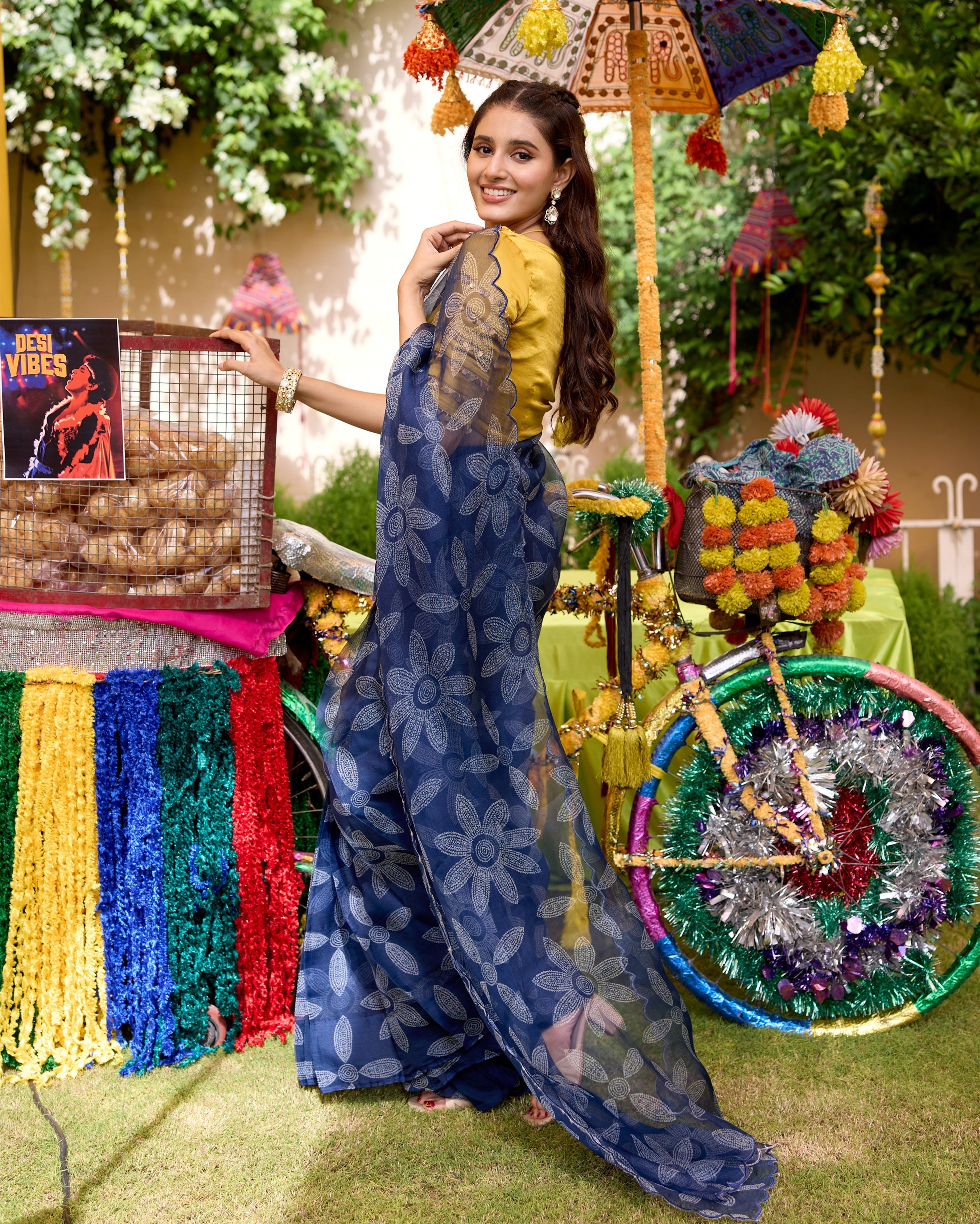 Shabnam Blue Bandhani Organza Saree