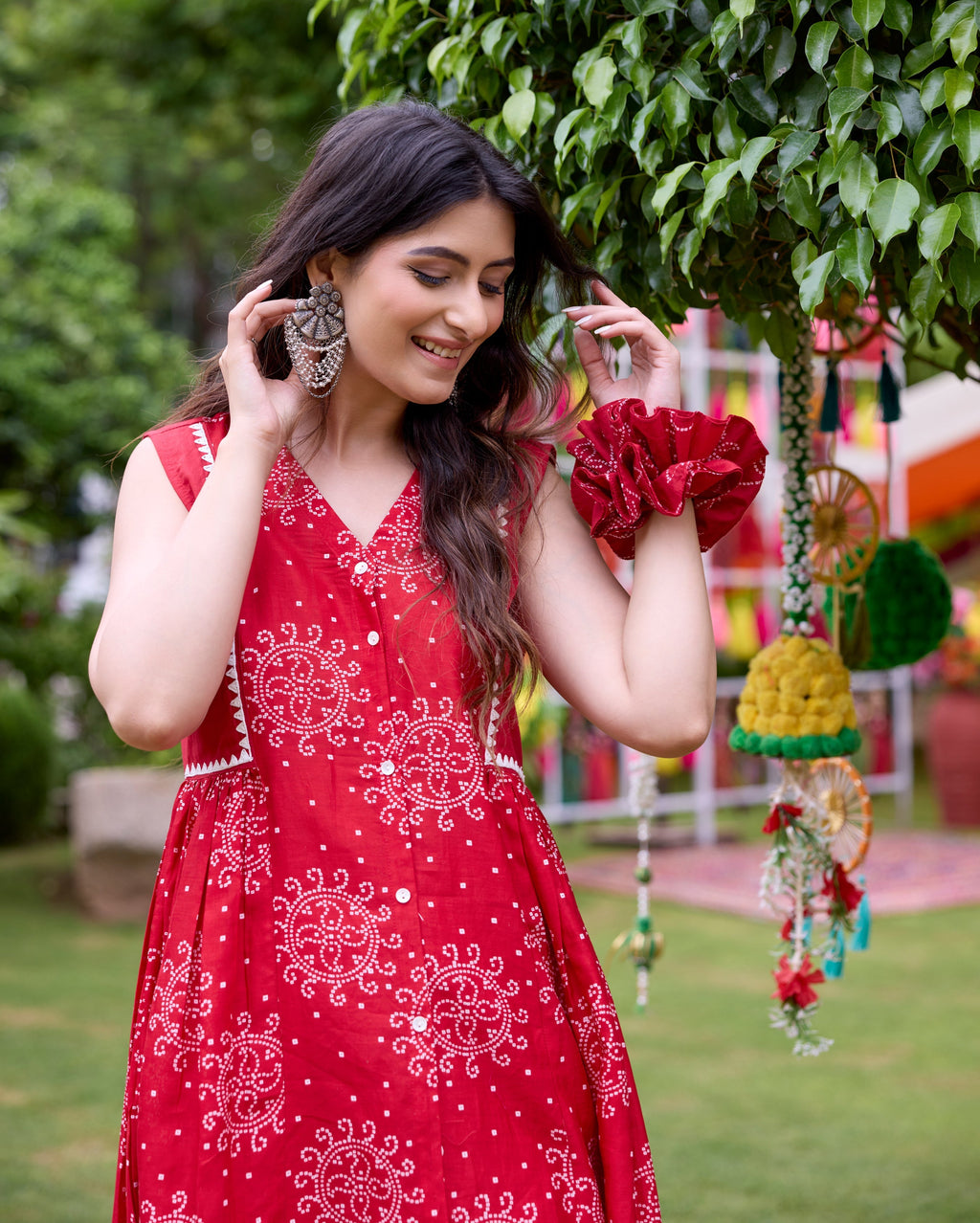 Sifra Red Bandhani Cotton Coord Set