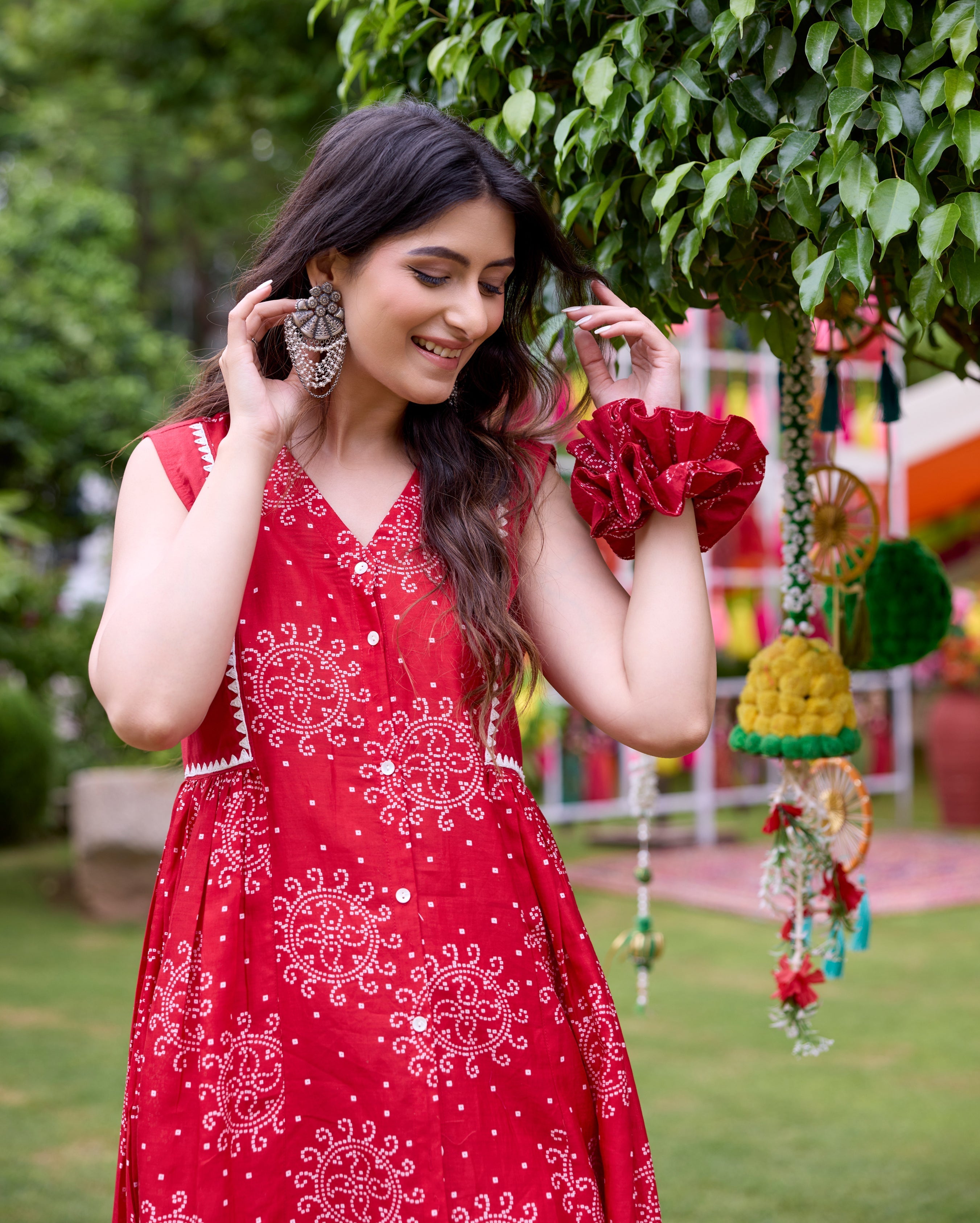 Sifra Red Bandhani Cotton Coord Set
