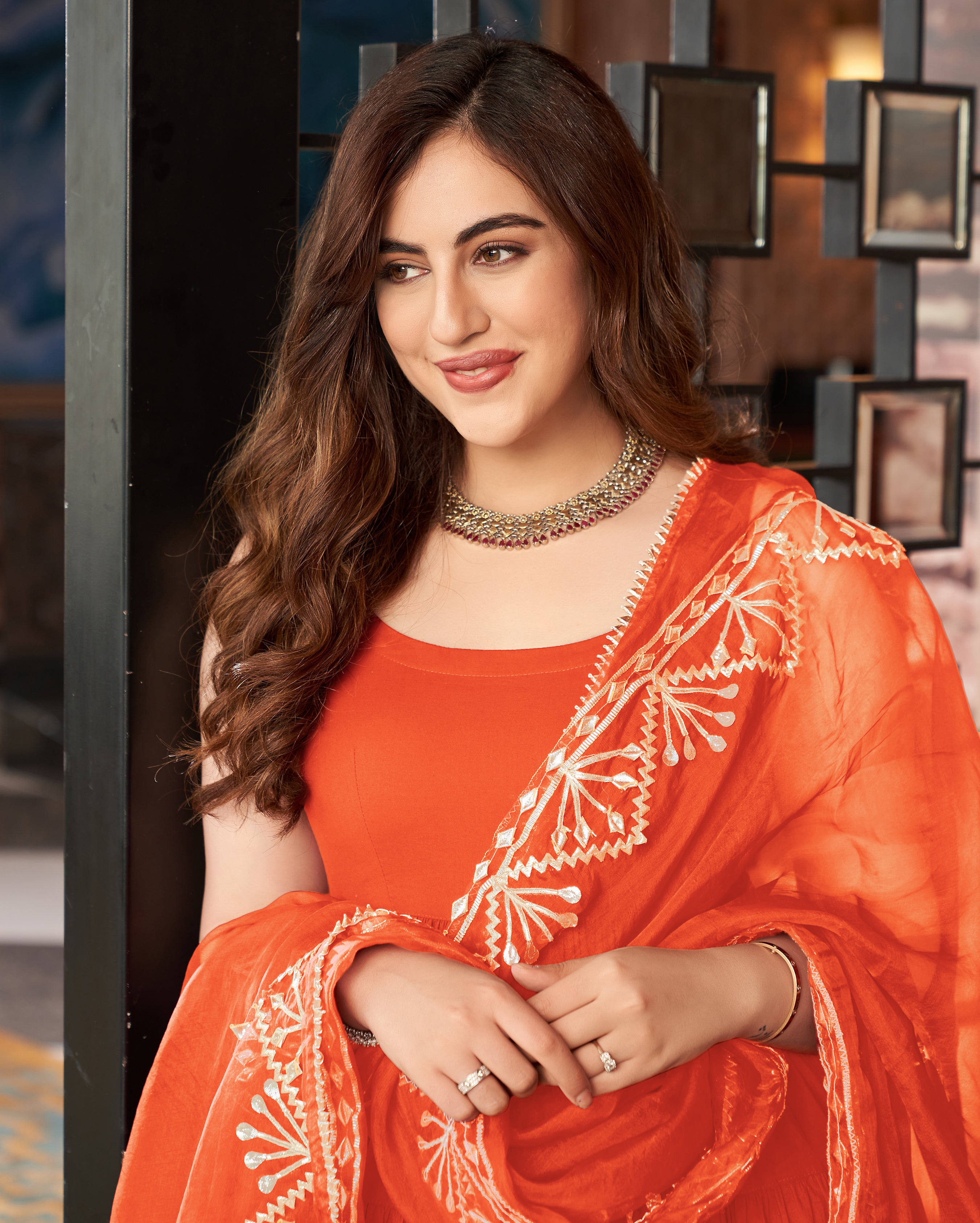 Ragini Orange Gotapatti Cotton Suit Set
