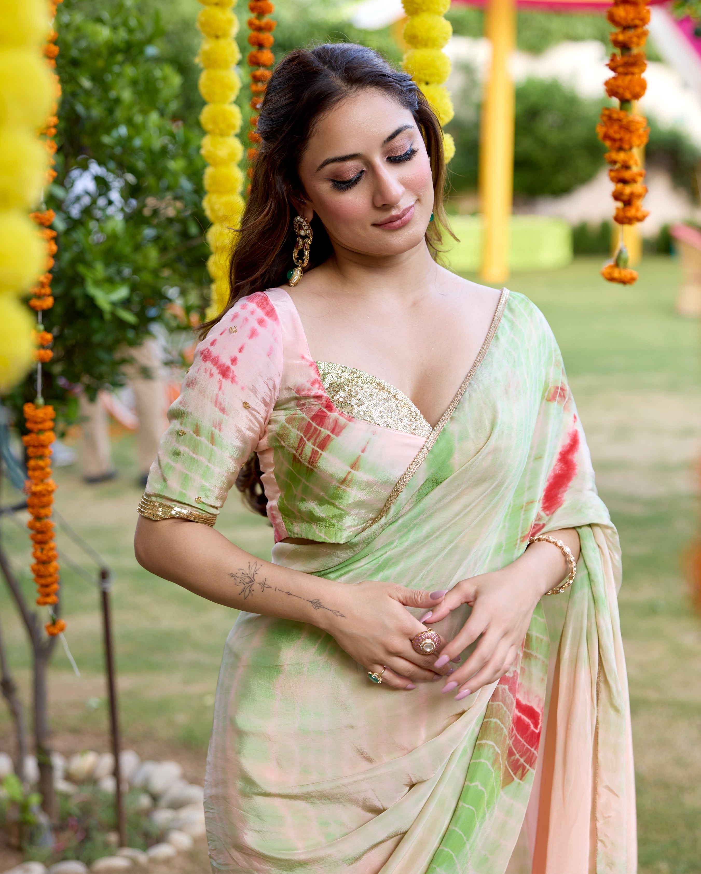 Drishti Multi Tie Dye Soft Organza Pre Draped Saree