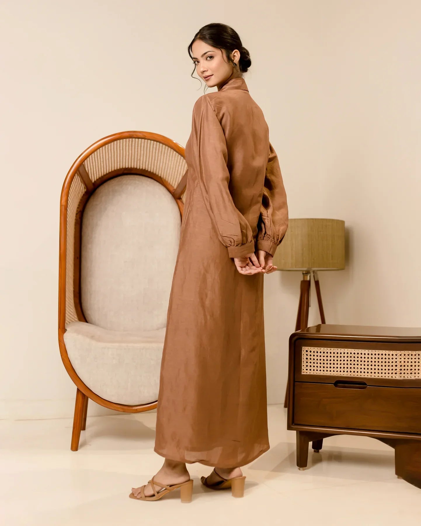 Supreme Brown Solid Cotton Shirt Dress