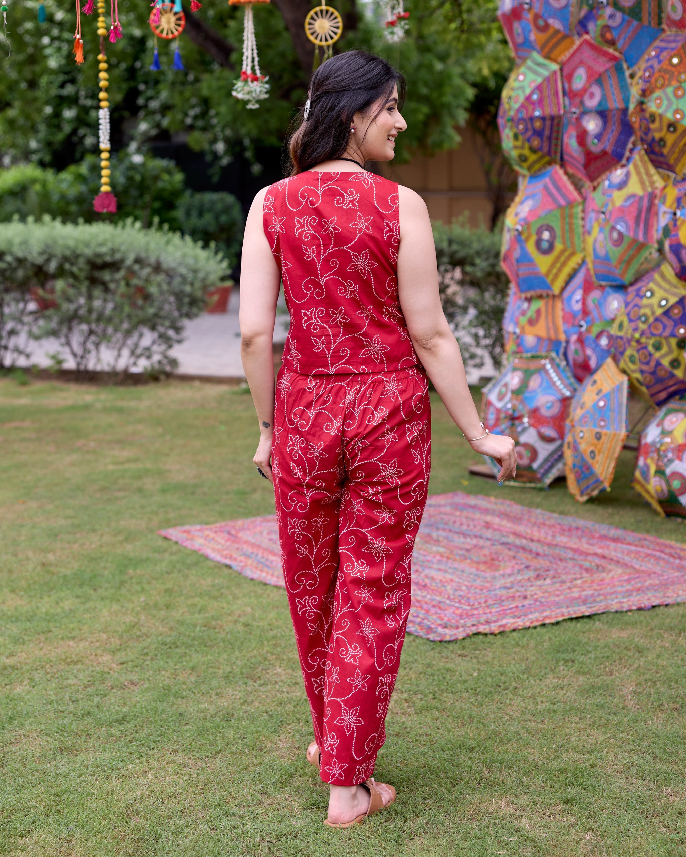 Vats Red Bandhani Cotton Coord Set