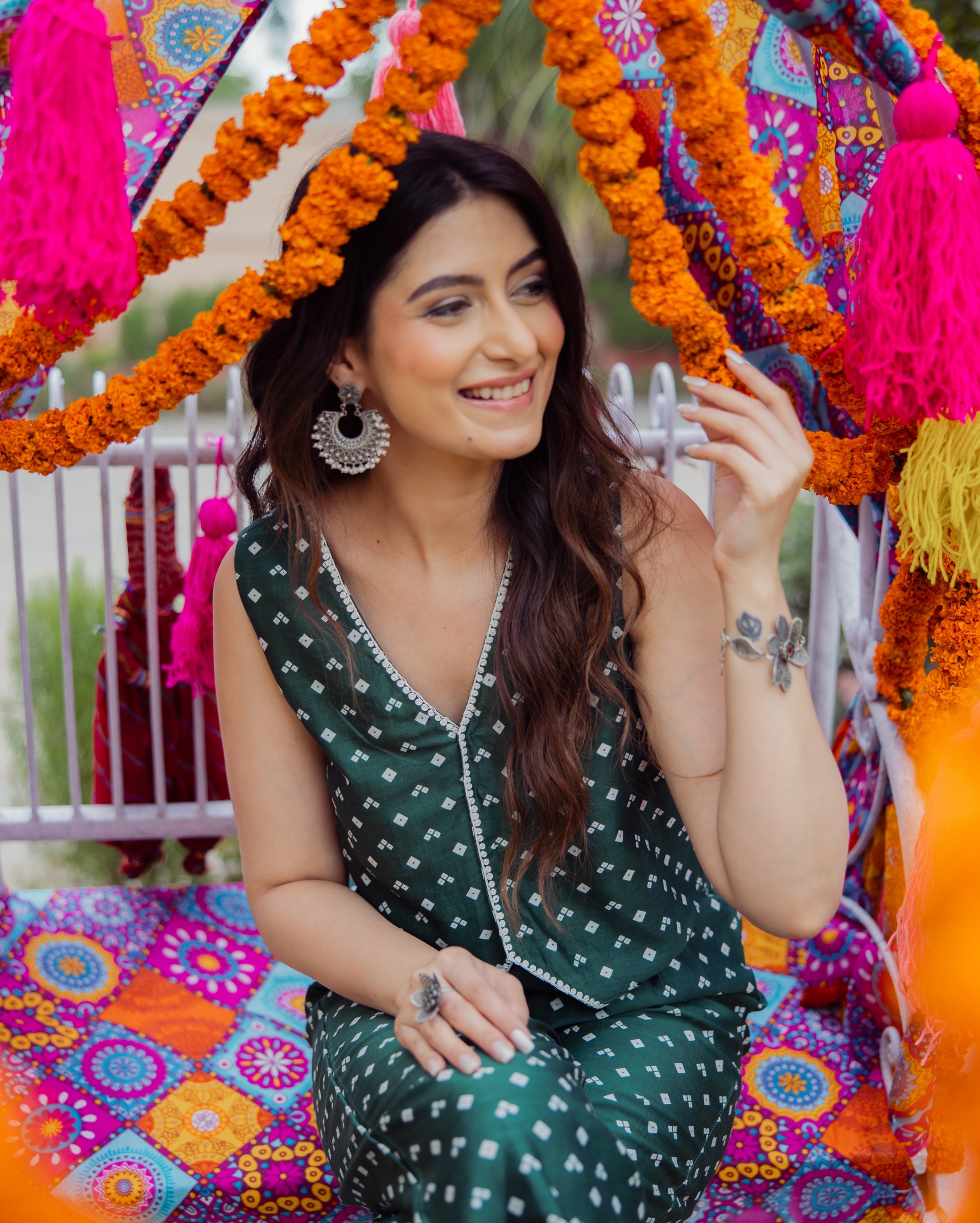 Kuntal Green Bandhani Chanderi Coord Set