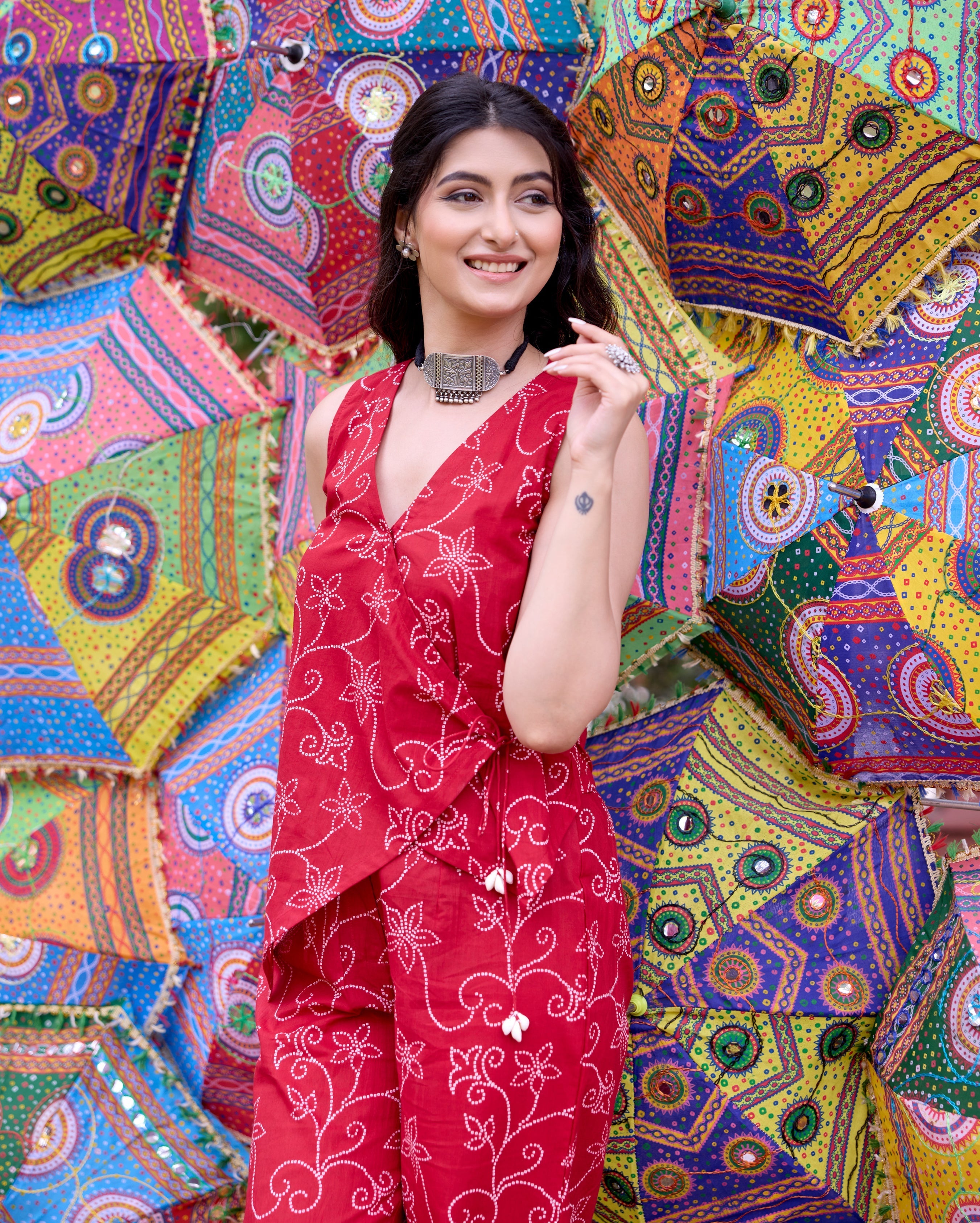 Vats Red Bandhani Cotton Coord Set